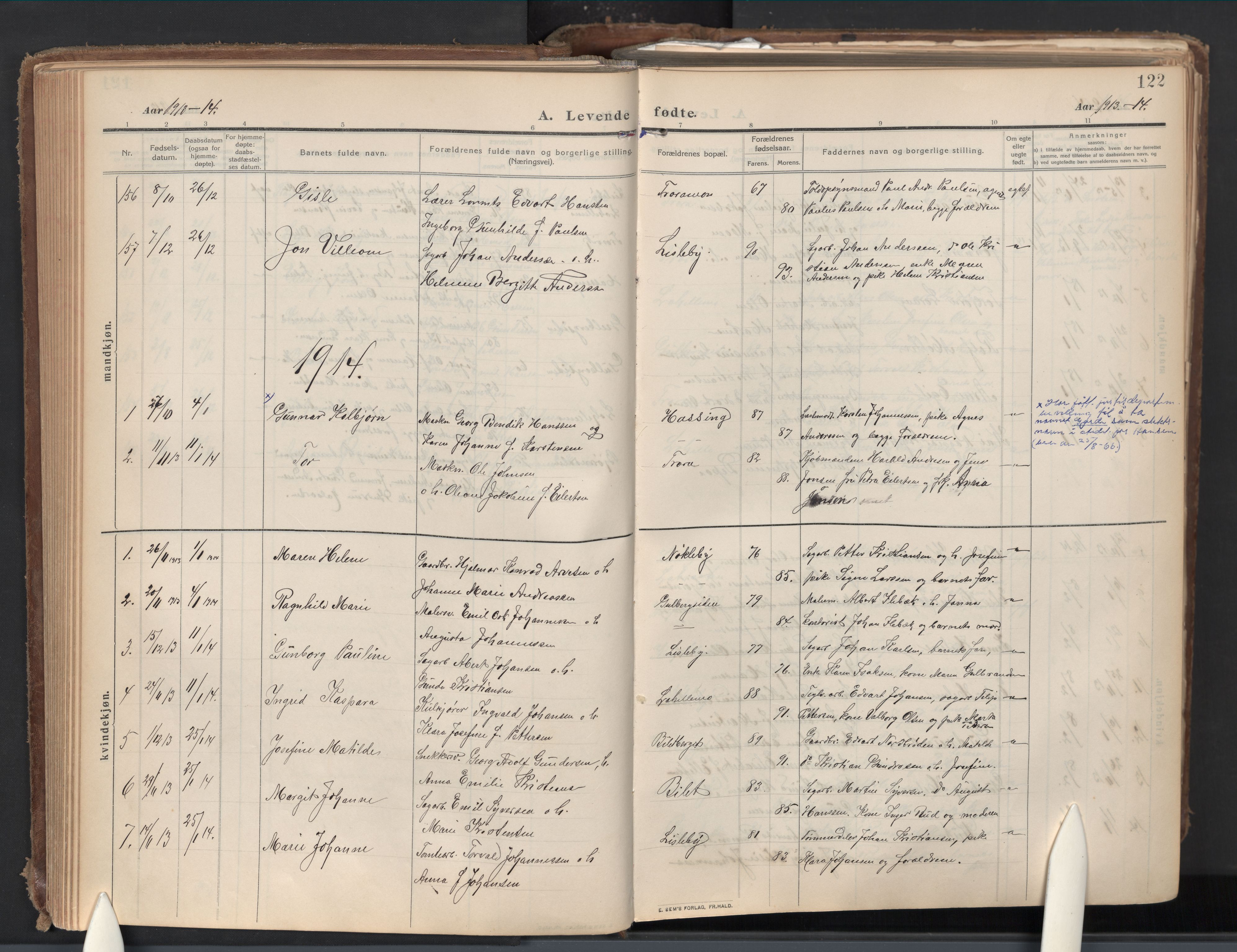 Glemmen prestekontor Kirkebøker, AV/SAO-A-10908/G/Ga/L0007: Parish register (copy) no. 7, 1909-1930, p. 122