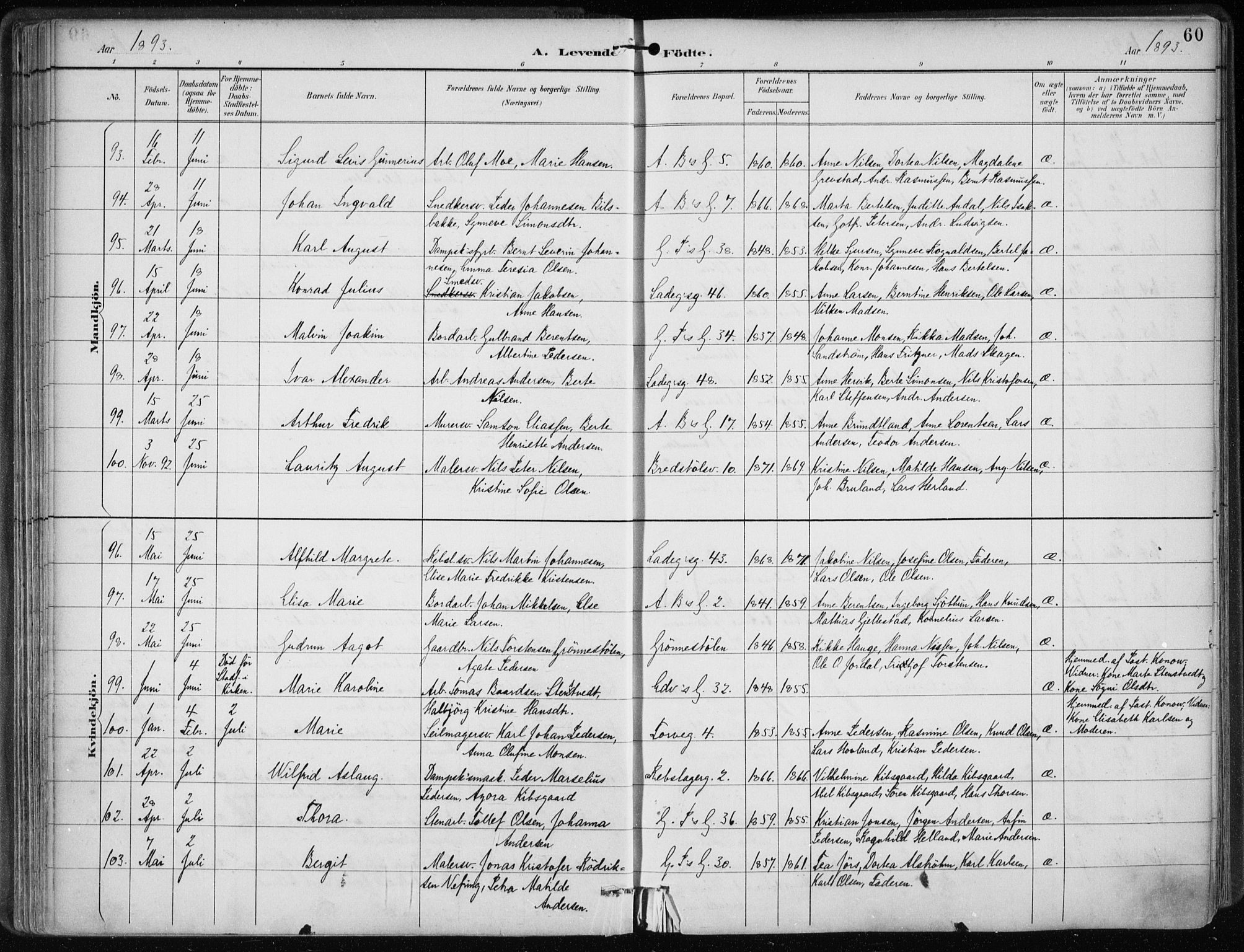 Sandviken Sokneprestembete, AV/SAB-A-77601/H/Ha/L0005: Parish register (official) no. B 2, 1891-1901, p. 60