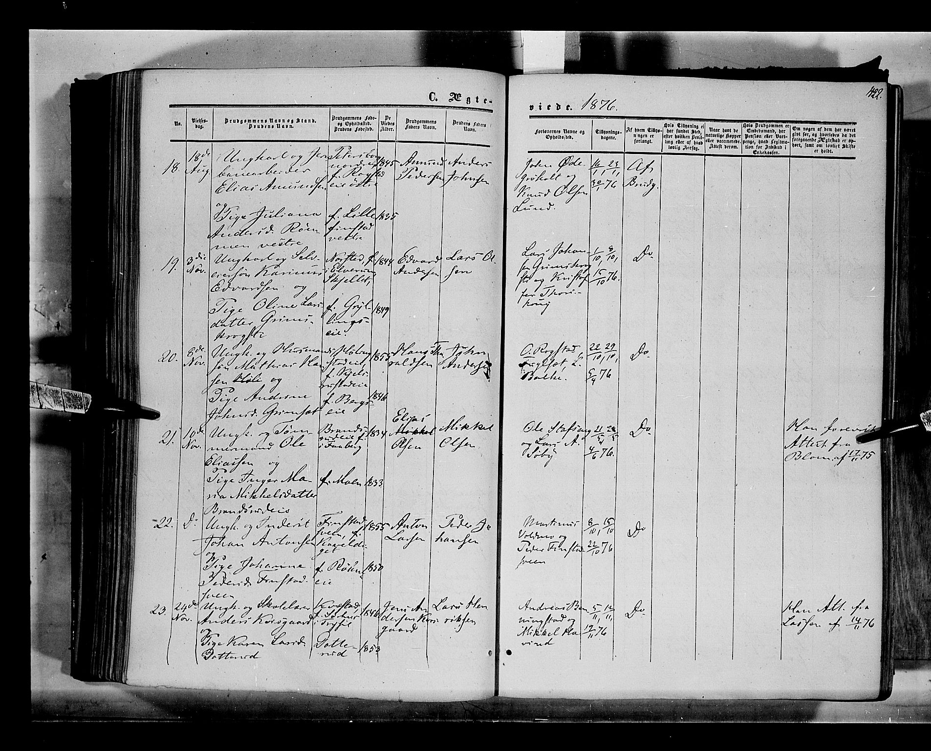 Løten prestekontor, AV/SAH-PREST-022/K/Ka/L0008: Parish register (official) no. 8, 1860-1877, p. 422