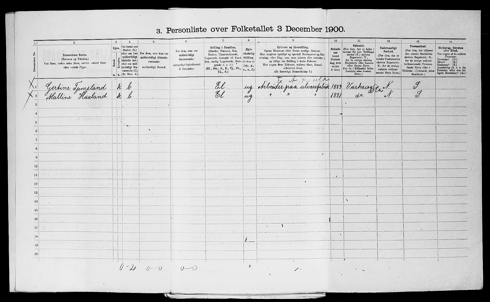 SAST, 1900 census for Stavanger, 1900, p. 7351