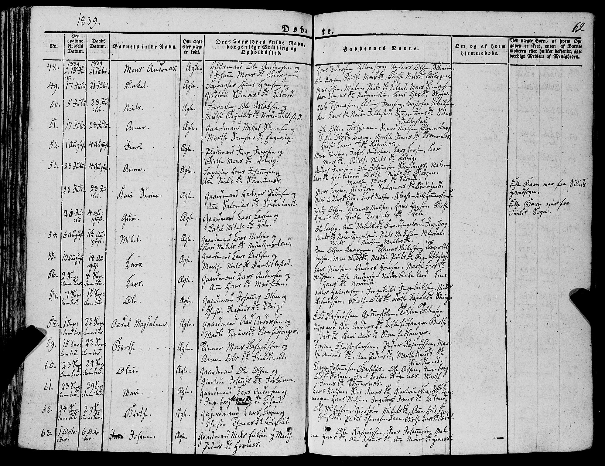 Fana Sokneprestembete, AV/SAB-A-75101/H/Haa/Haaa/L0008: Parish register (official) no. A 8, 1829-1851, p. 62