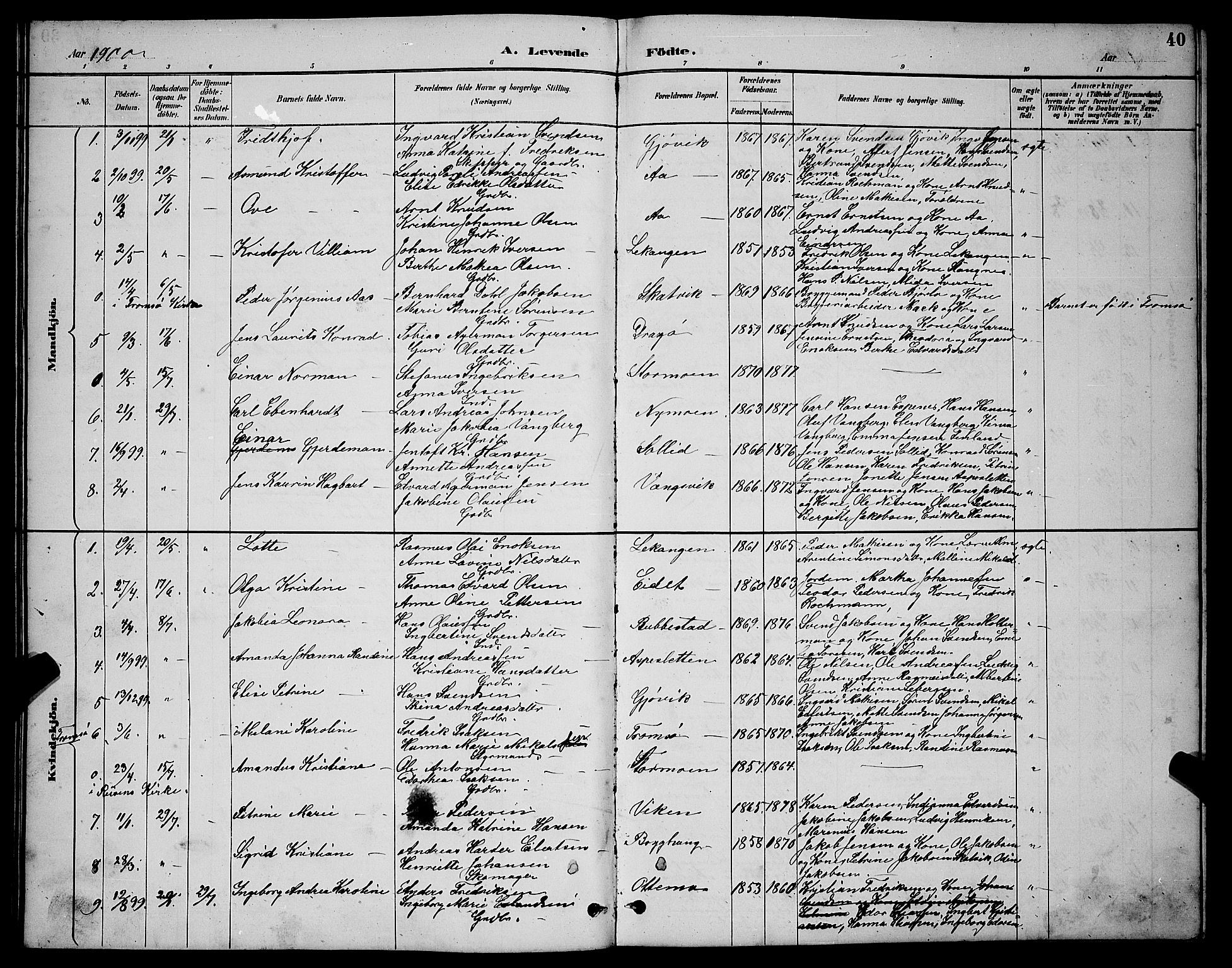 Tranøy sokneprestkontor, SATØ/S-1313/I/Ia/Iab/L0004klokker: Parish register (copy) no. 4, 1888-1901, p. 40