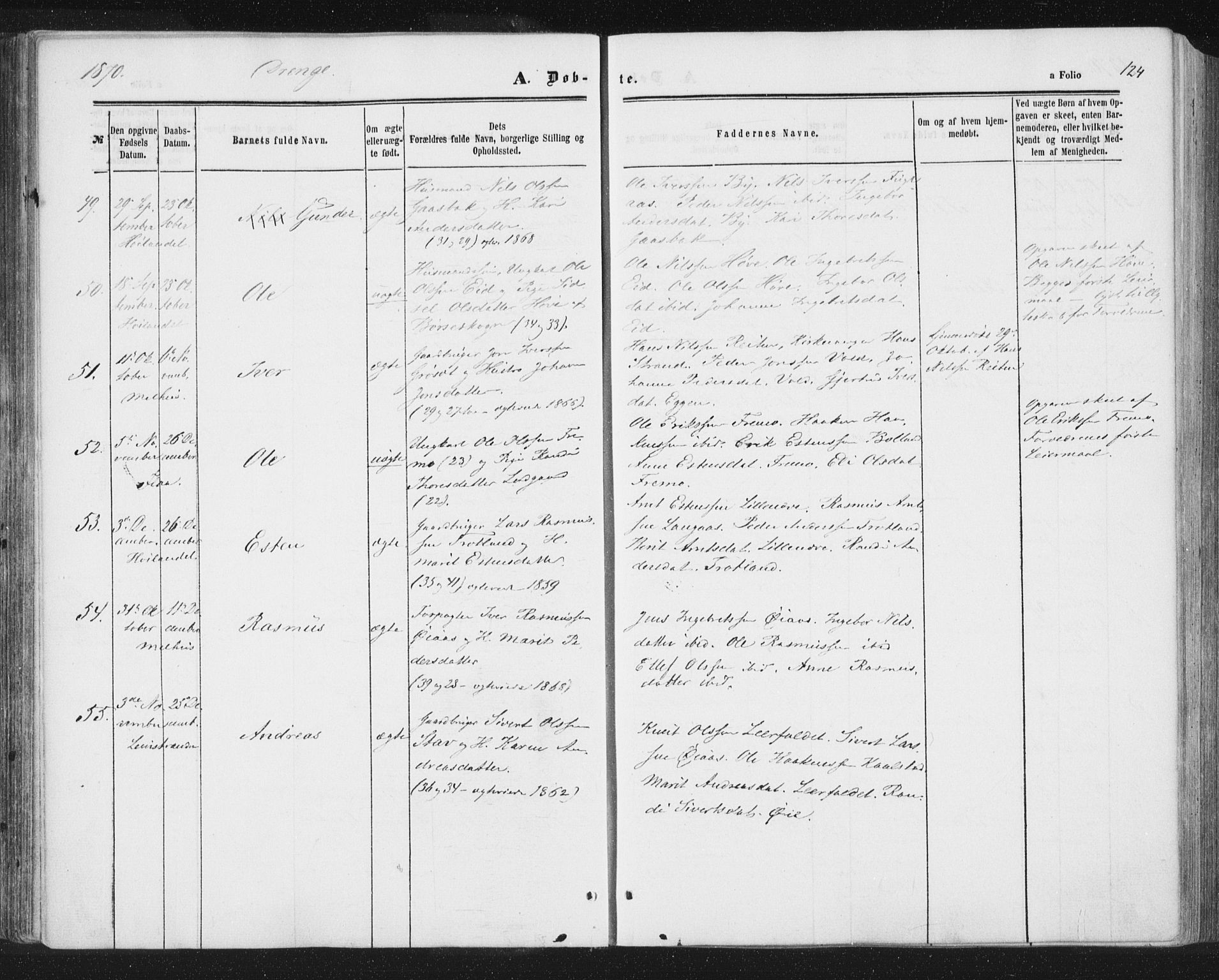 Ministerialprotokoller, klokkerbøker og fødselsregistre - Sør-Trøndelag, SAT/A-1456/691/L1077: Parish register (official) no. 691A09, 1862-1873, p. 124