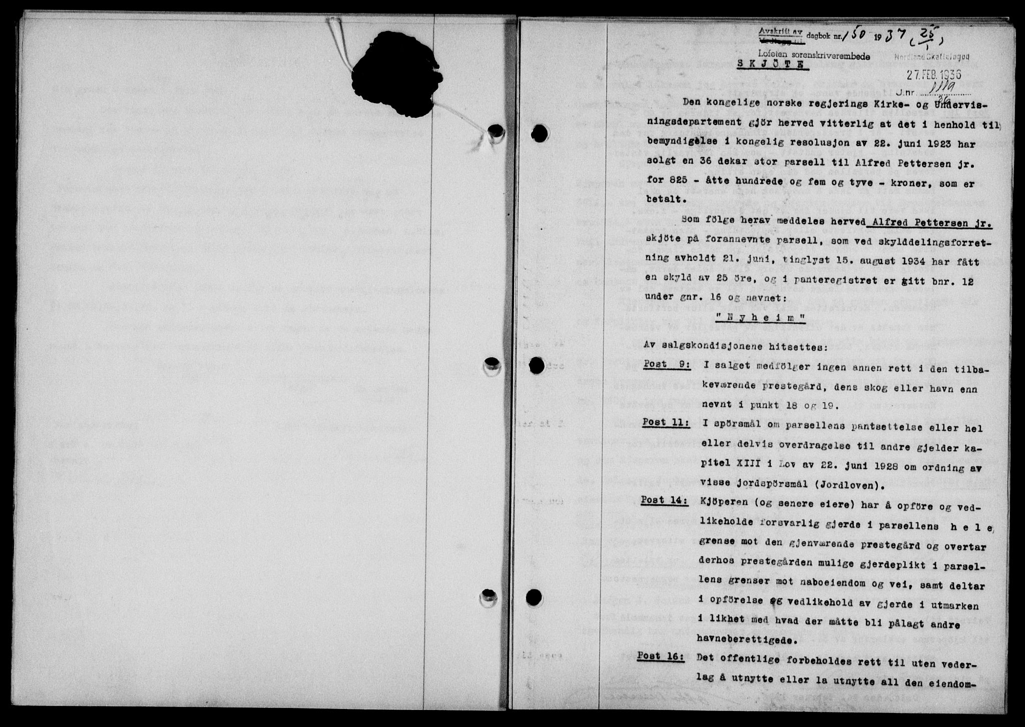 Lofoten sorenskriveri, SAT/A-0017/1/2/2C/L0001a: Mortgage book no. 1a, 1936-1937, Diary no: : 150/1937