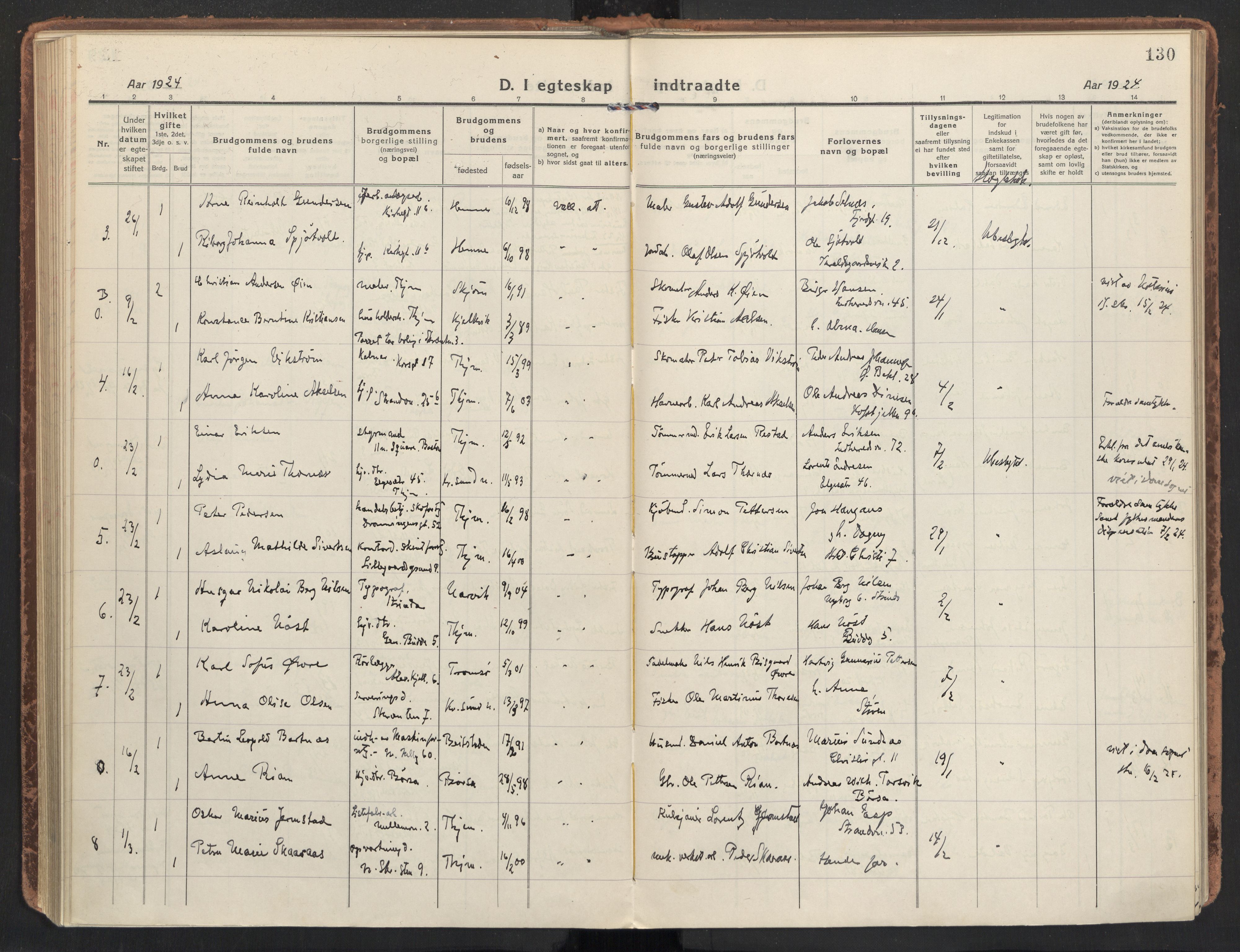 Ministerialprotokoller, klokkerbøker og fødselsregistre - Sør-Trøndelag, AV/SAT-A-1456/604/L0206: Parish register (official) no. 604A26, 1917-1931, p. 130