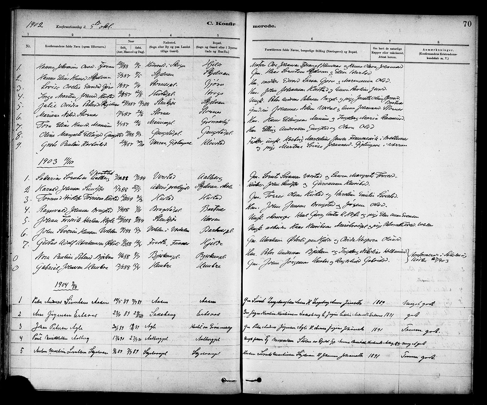 Ministerialprotokoller, klokkerbøker og fødselsregistre - Nord-Trøndelag, SAT/A-1458/732/L0318: Parish register (copy) no. 732C02, 1881-1911, p. 70