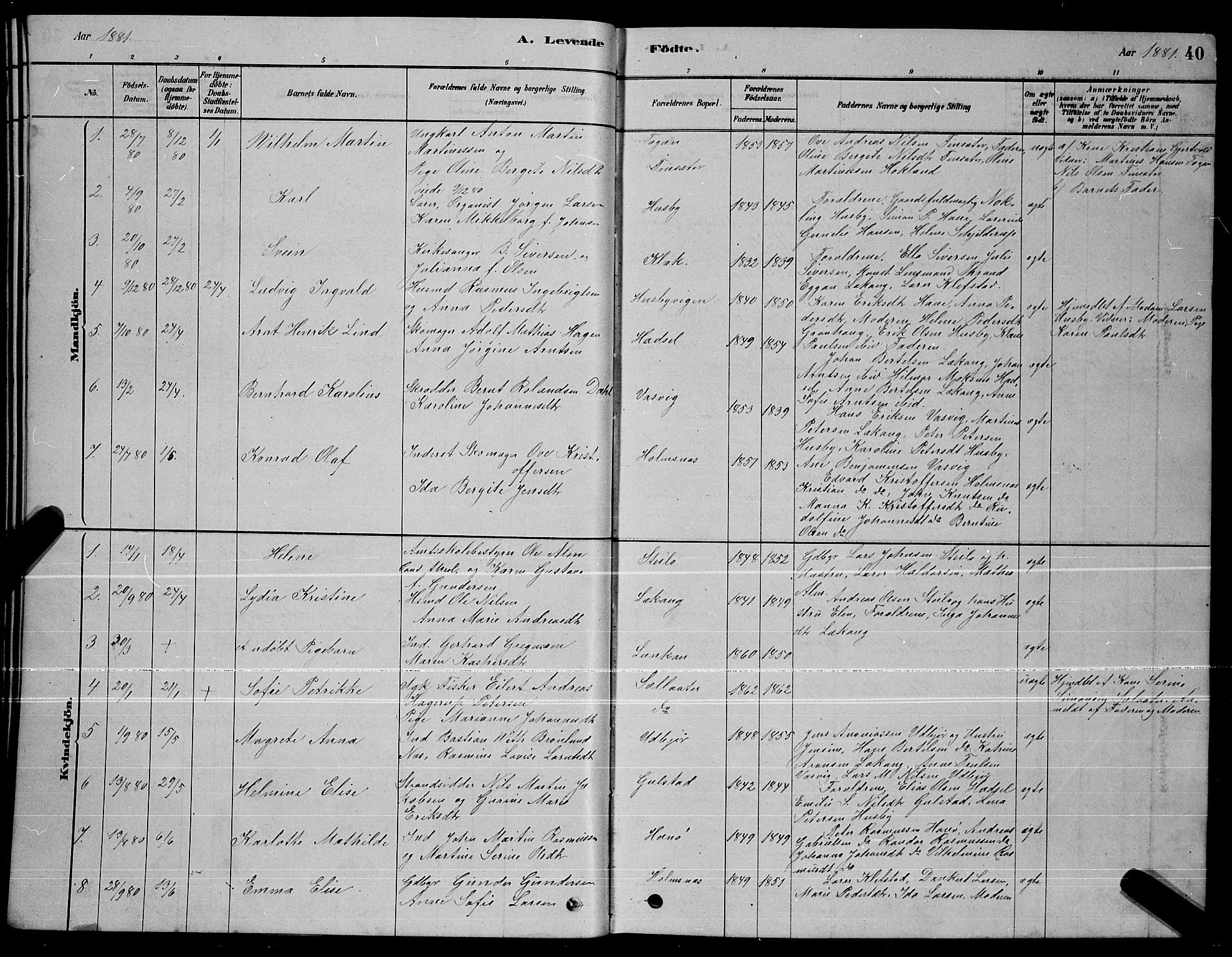 Ministerialprotokoller, klokkerbøker og fødselsregistre - Nordland, AV/SAT-A-1459/888/L1267: Parish register (copy) no. 888C05, 1878-1890, p. 40