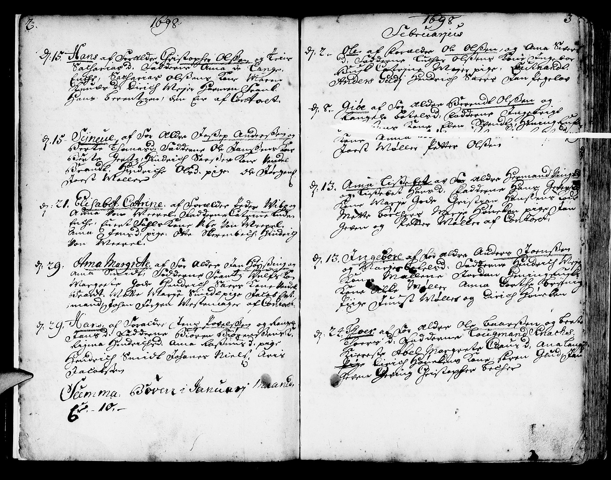 Korskirken sokneprestembete, SAB/A-76101/H/Haa/L0003: Parish register (official) no. A 3, 1698-1719, p. 2-3
