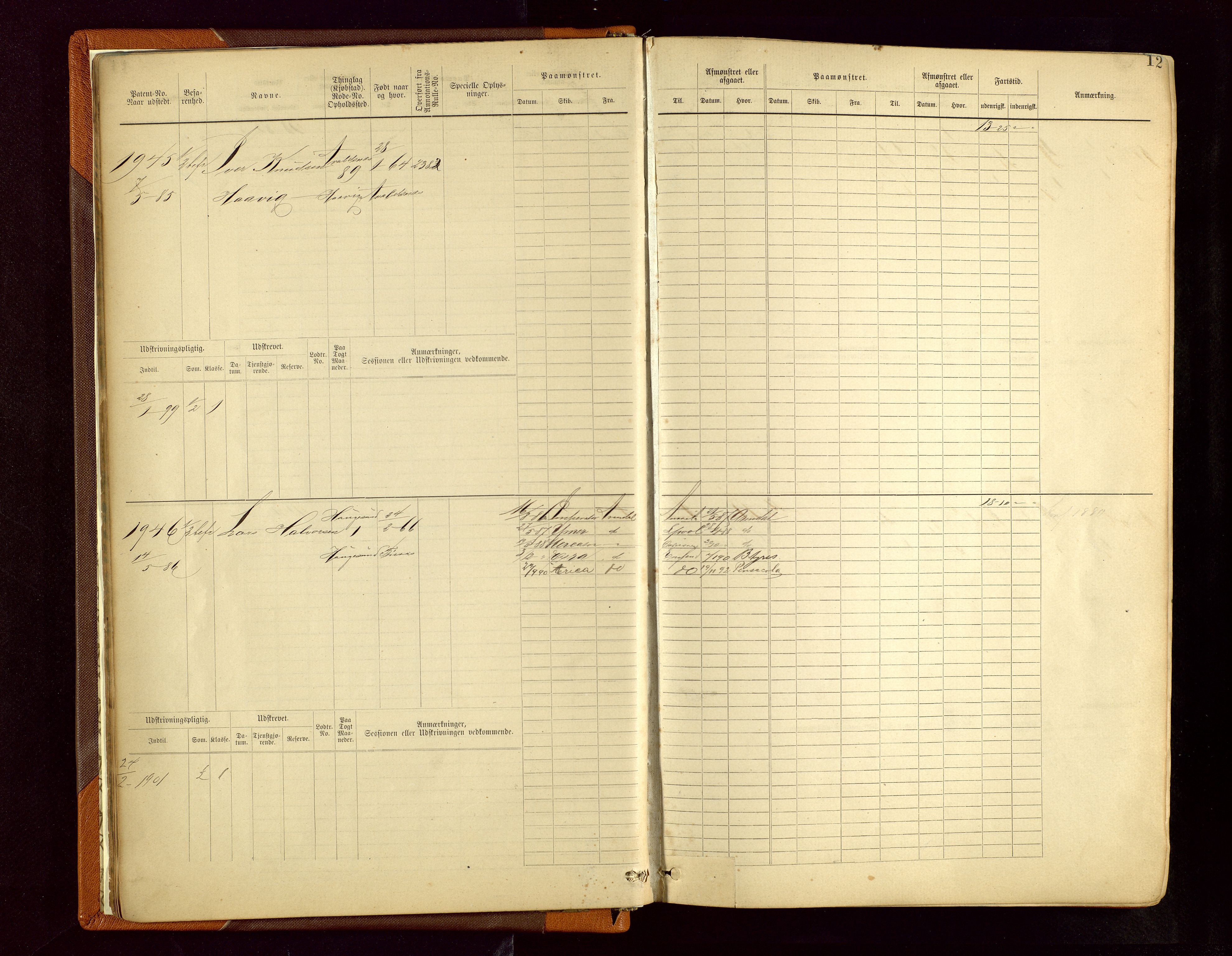 Haugesund sjømannskontor, AV/SAST-A-102007/F/Fb/Fbb/L0006: Sjøfartsrulle Haugesund krets nr.1923-2884, 1868-1948, p. 12