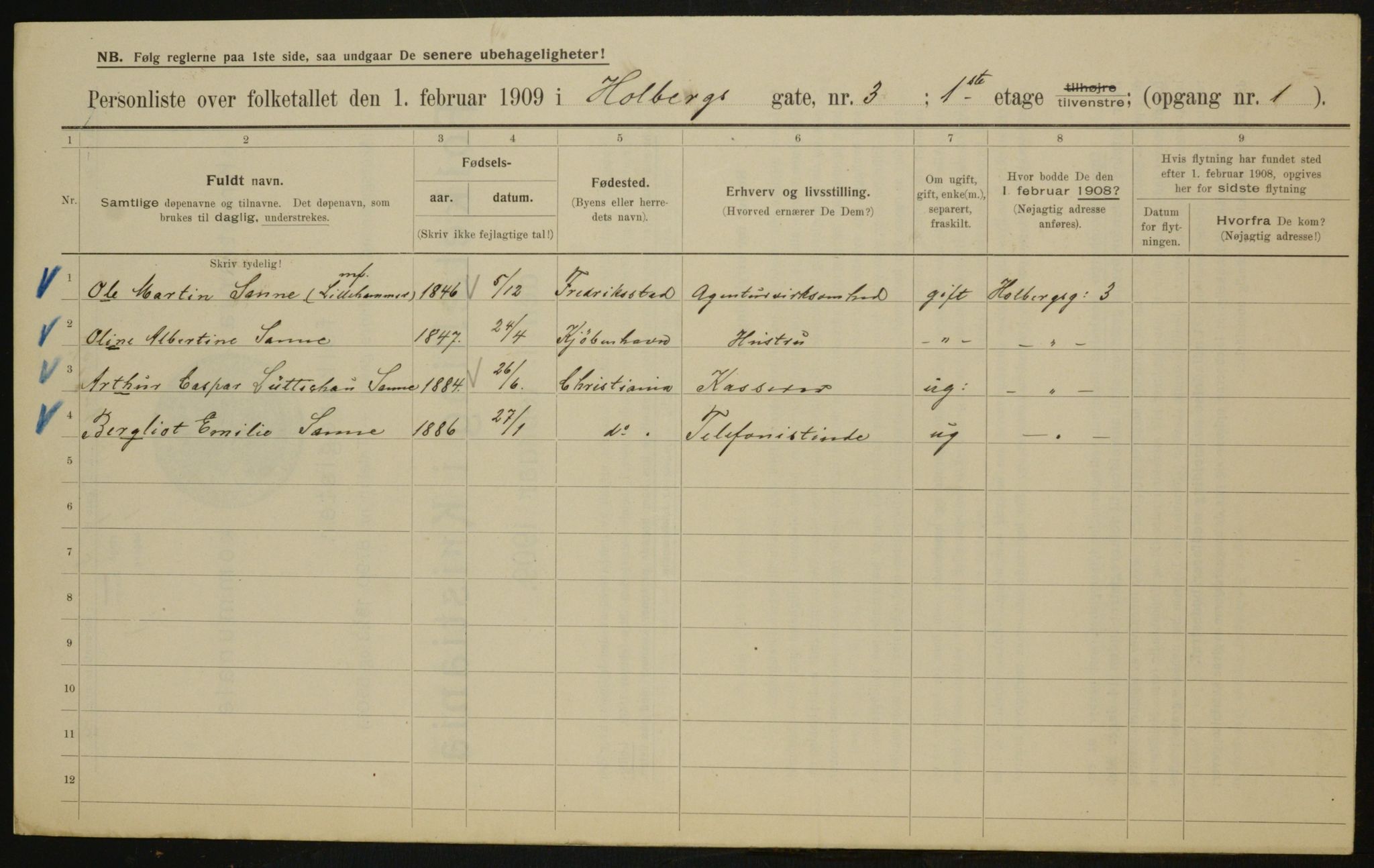 OBA, Municipal Census 1909 for Kristiania, 1909, p. 36484