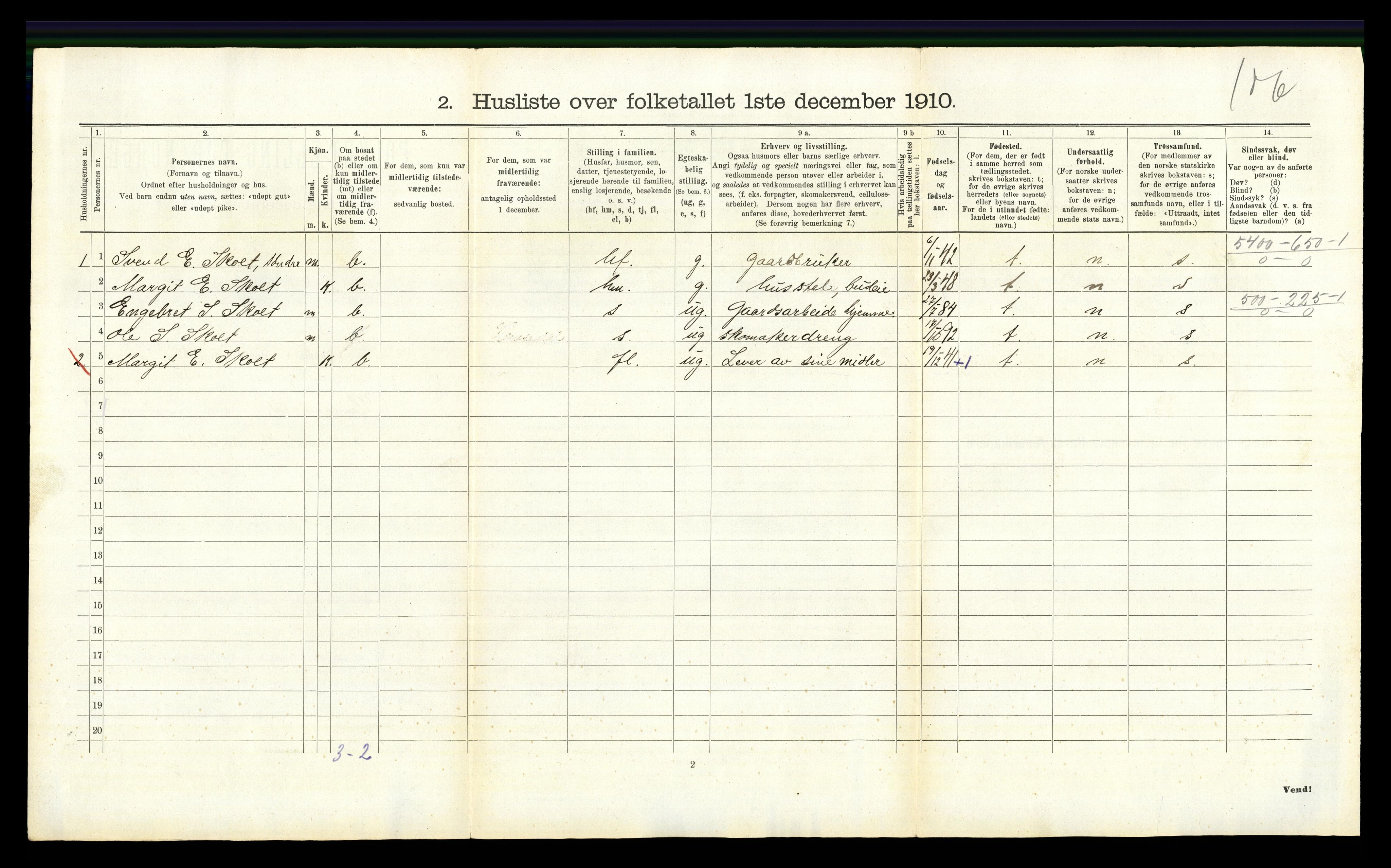 RA, 1910 census for Hemsedal, 1910, p. 69