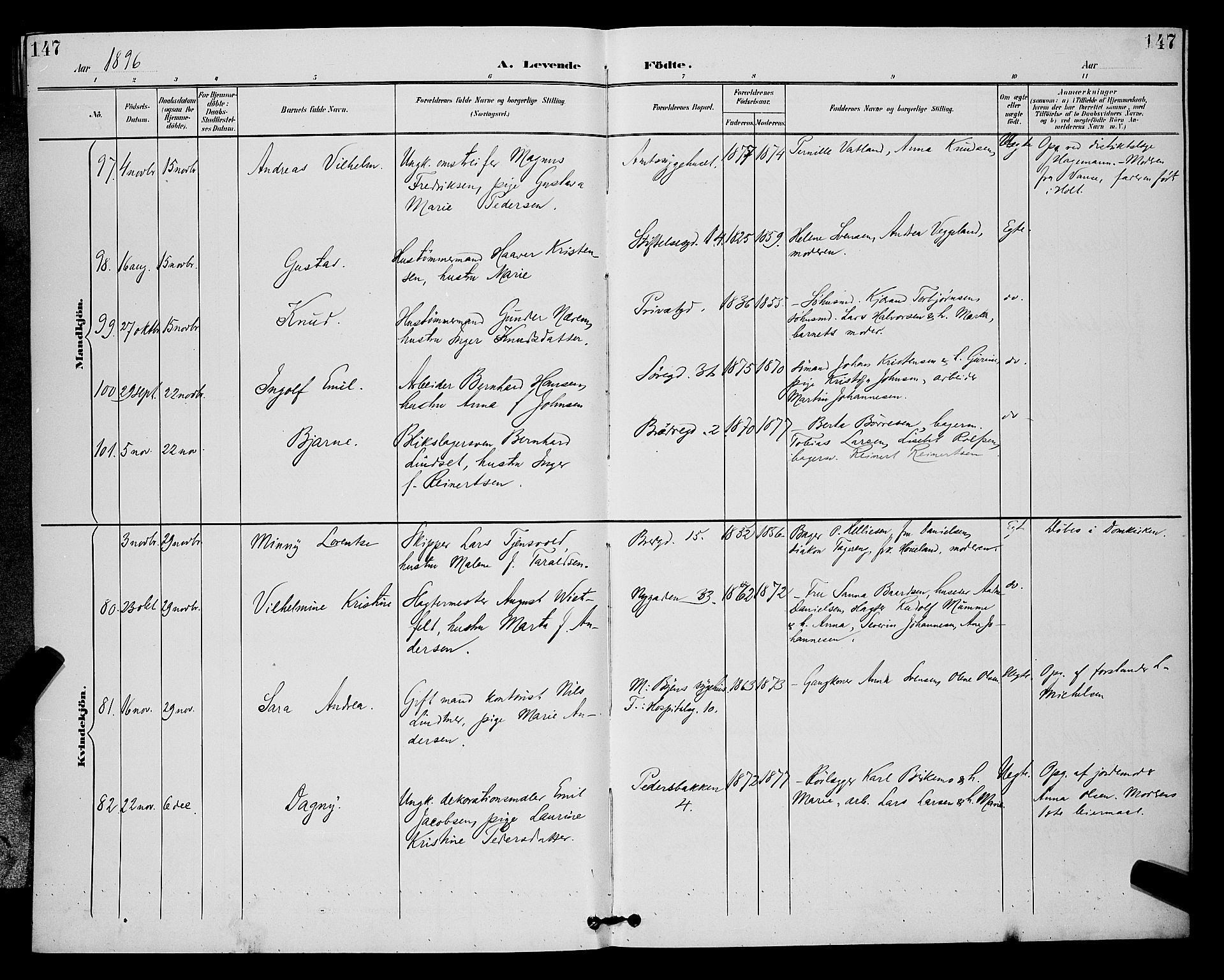 St. Petri sokneprestkontor, AV/SAST-A-101813/001/30/30BB/L0006: Parish register (copy) no. B 6, 1890-1897, p. 147