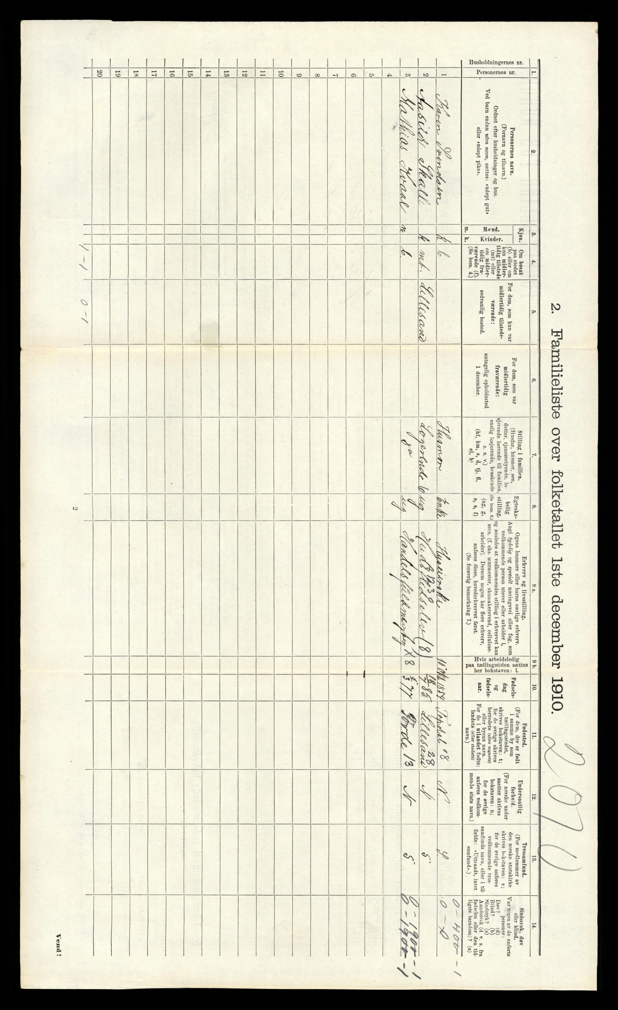 RA, 1910 census for Kristiansand, 1910, p. 1581