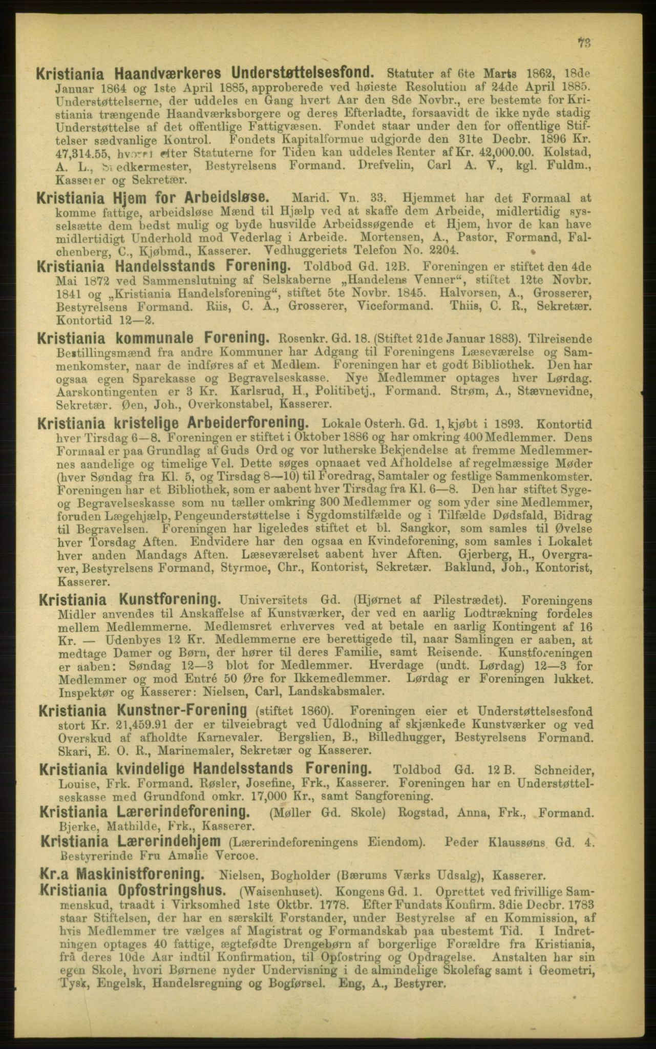 Kristiania/Oslo adressebok, PUBL/-, 1898, p. 73