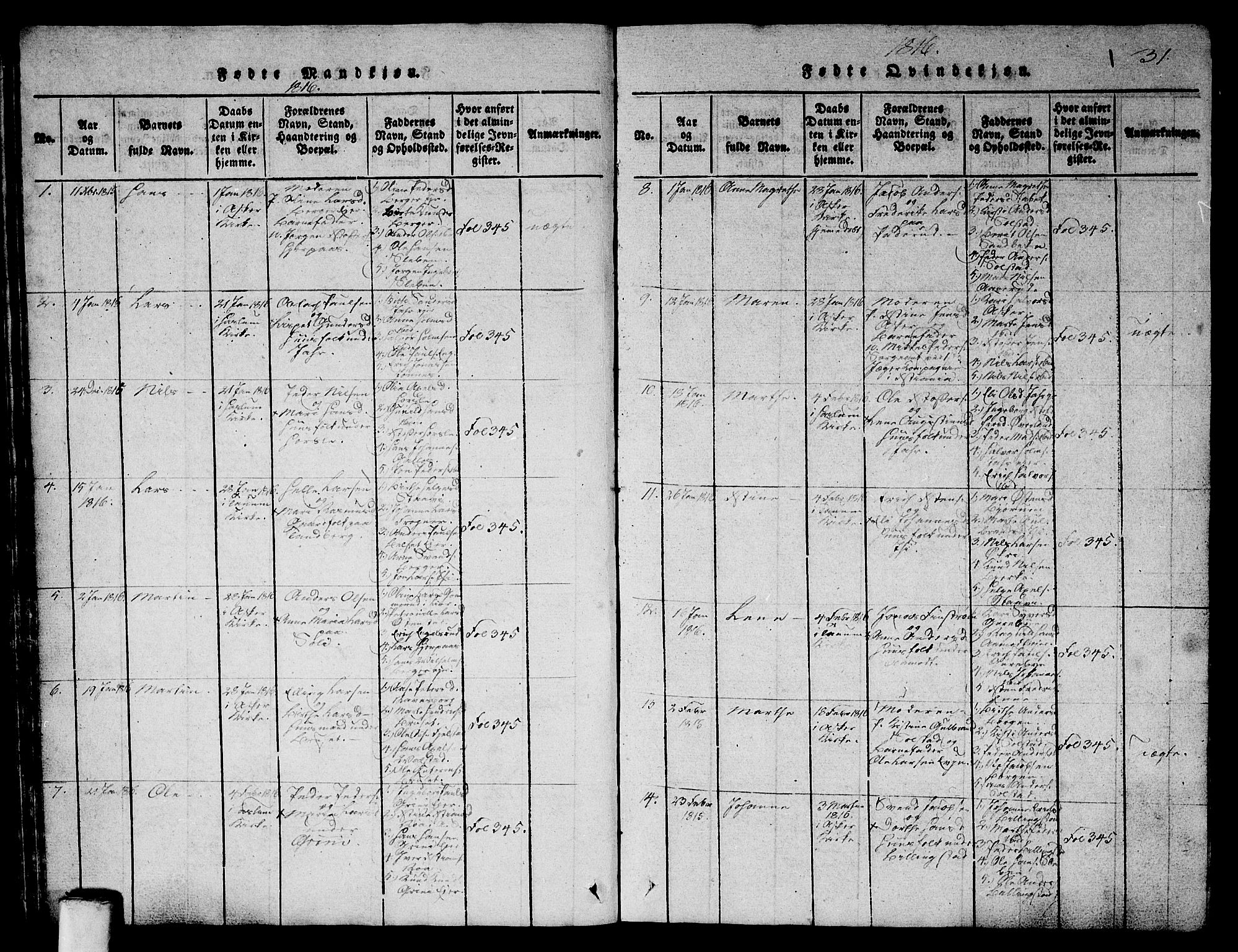Asker prestekontor Kirkebøker, SAO/A-10256a/G/Ga/L0001: Parish register (copy) no. I 1, 1814-1830, p. 31