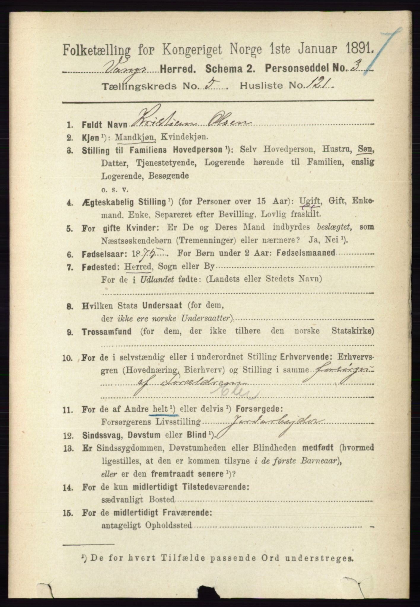 RA, 1891 census for 0414 Vang, 1891, p. 4158