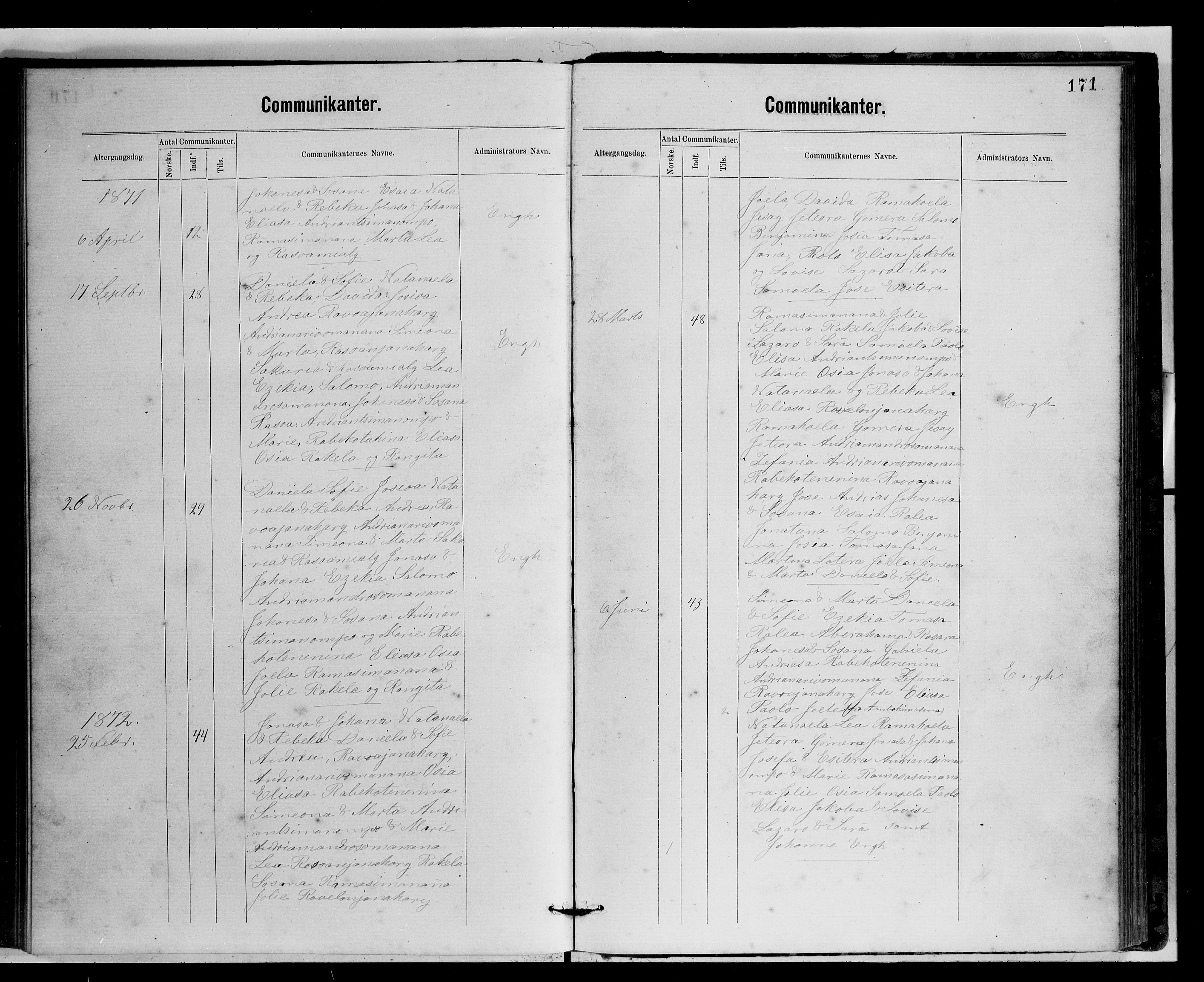 Archives FLM/NMS, Madagaskar, VID/MA-A-1163/D/Db/L0269: Parish register (official) no. 1, 1867-1884, p. 171