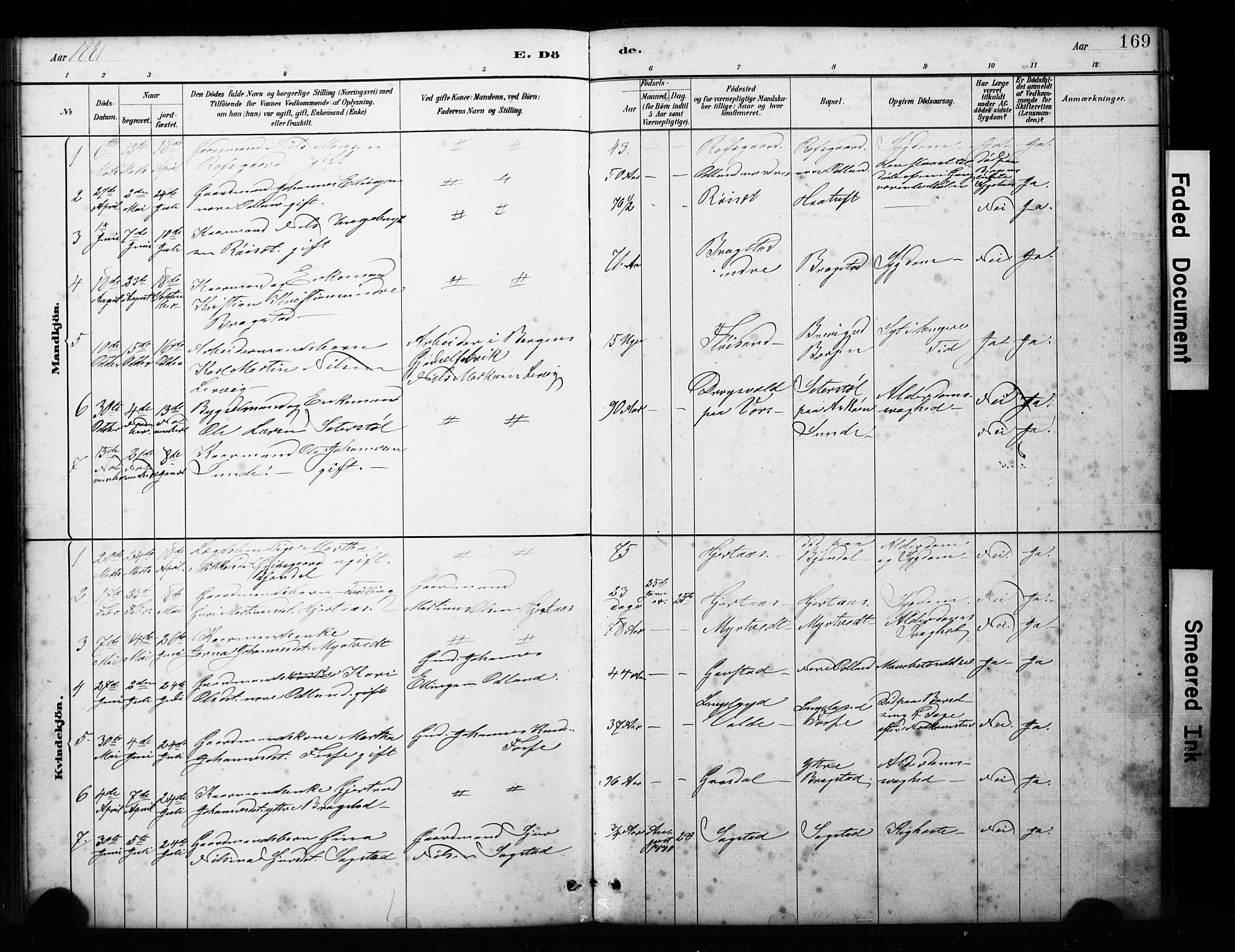 Alversund Sokneprestembete, SAB/A-73901/H/Ha/Hab: Parish register (copy) no. C 3, 1881-1894, p. 169