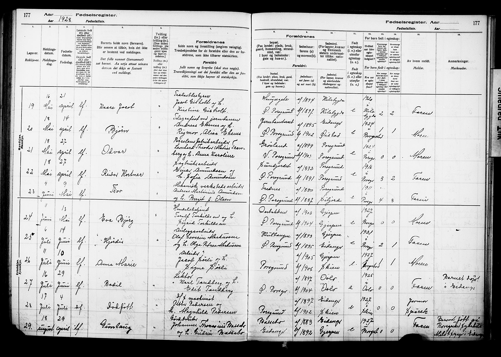 Porsgrunn kirkebøker , AV/SAKO-A-104/J/Ja/L0001: Birth register no. 1, 1916-1929, p. 177