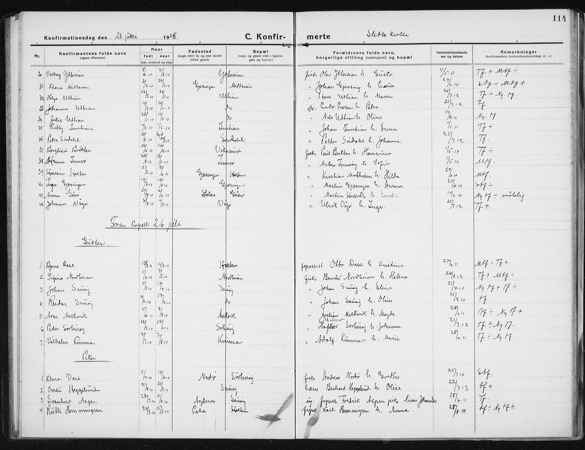 Ministerialprotokoller, klokkerbøker og fødselsregistre - Sør-Trøndelag, SAT/A-1456/640/L0589: Parish register (copy) no. 640C06, 1922-1934, p. 114