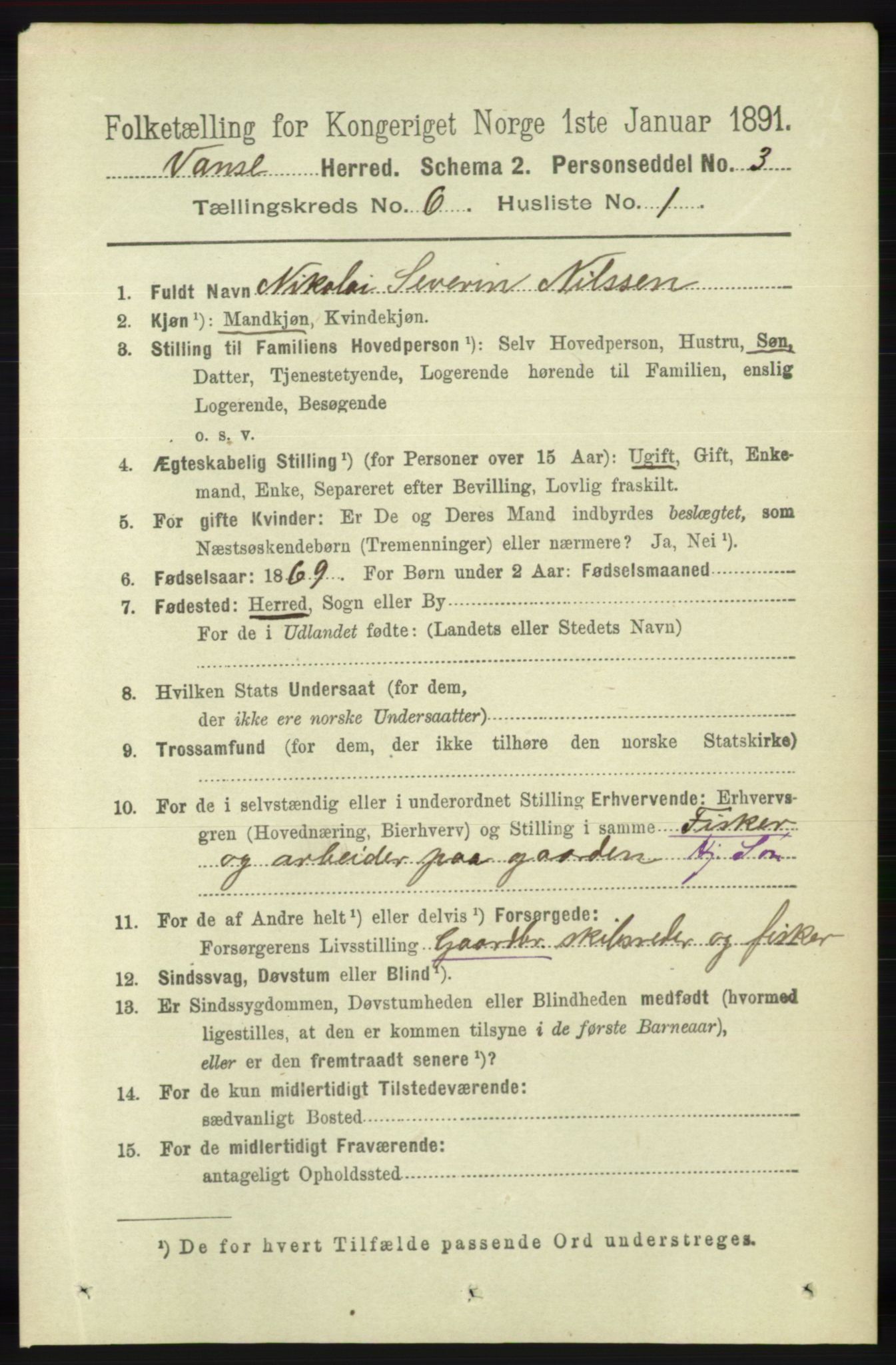 RA, 1891 census for 1041 Vanse, 1891, p. 3497