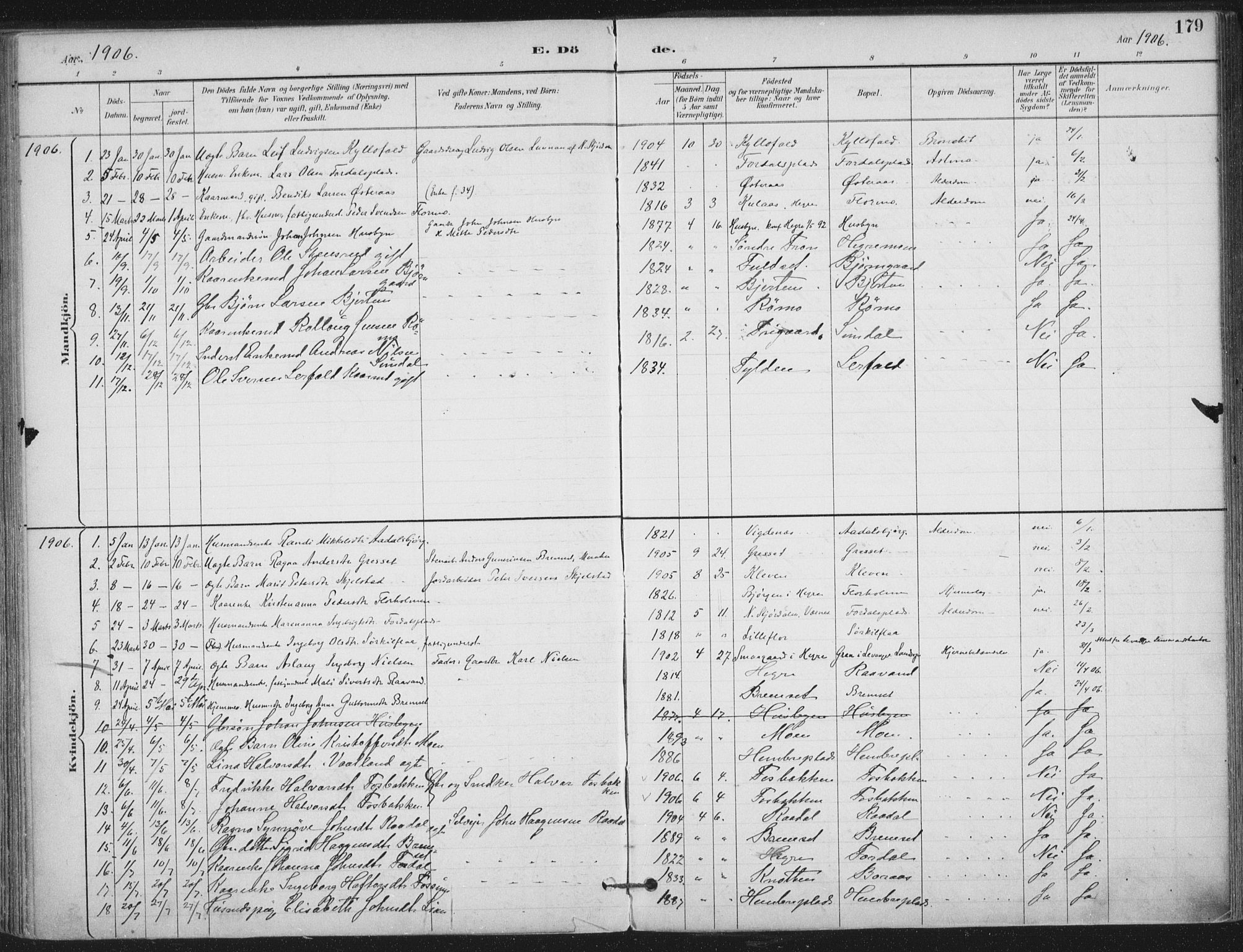 Ministerialprotokoller, klokkerbøker og fødselsregistre - Nord-Trøndelag, SAT/A-1458/703/L0031: Parish register (official) no. 703A04, 1893-1914, p. 179