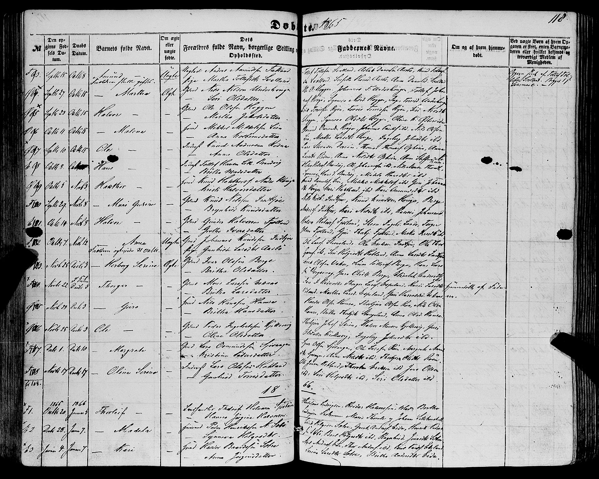 Fjelberg sokneprestembete, SAB/A-75201/H/Haa: Parish register (official) no. A 7, 1851-1867, p. 118
