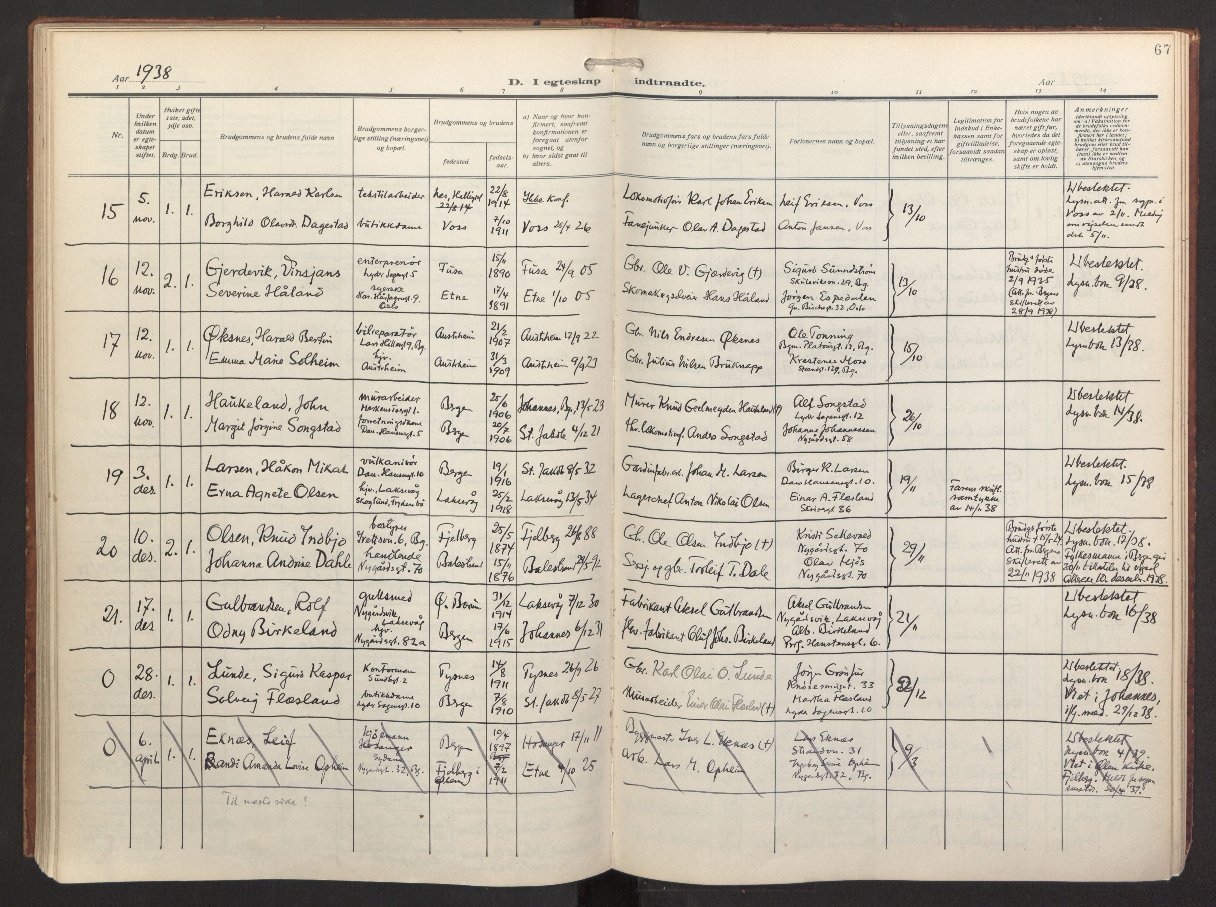 St. Jacob sokneprestembete, AV/SAB-A-78001/H/Haa/L0005: Parish register (official) no. C 1, 1917-1951, p. 67