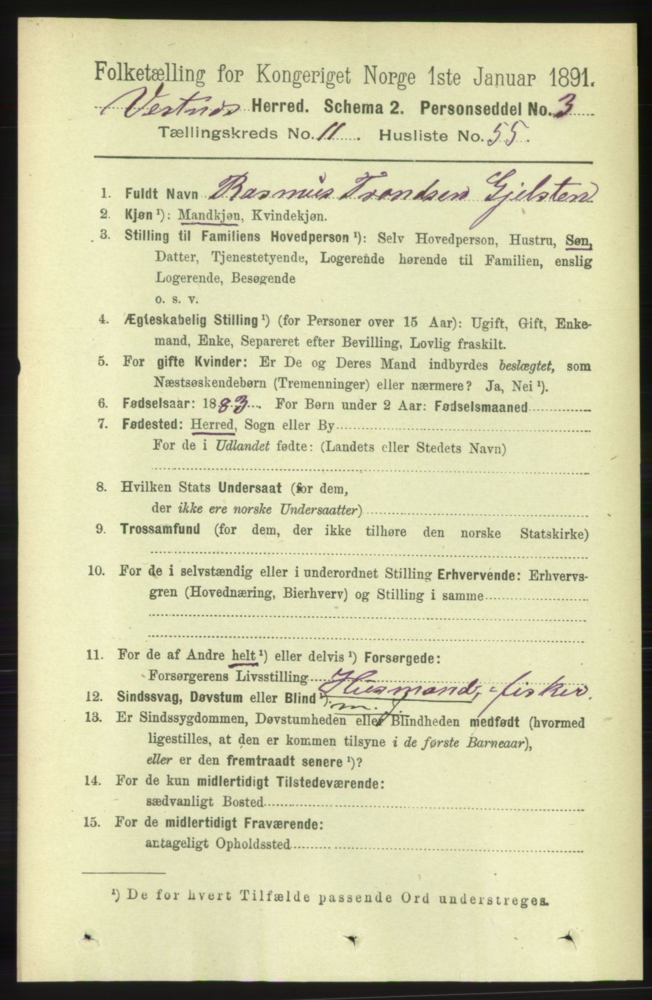 RA, 1891 census for 1535 Vestnes, 1891, p. 4247
