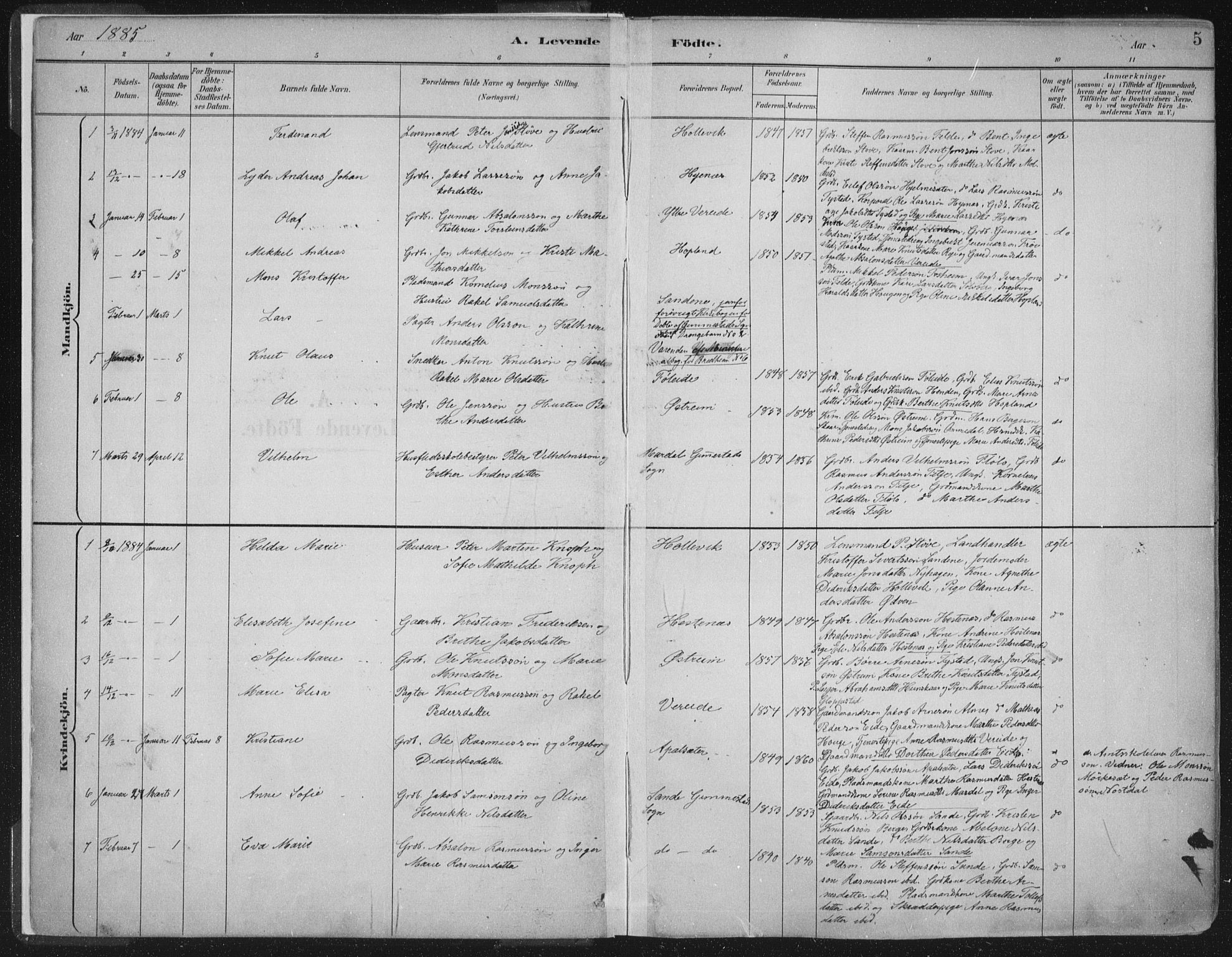 Gloppen sokneprestembete, AV/SAB-A-80101/H/Haa/Haab/L0001: Parish register (official) no. B  1, 1885-1905, p. 5