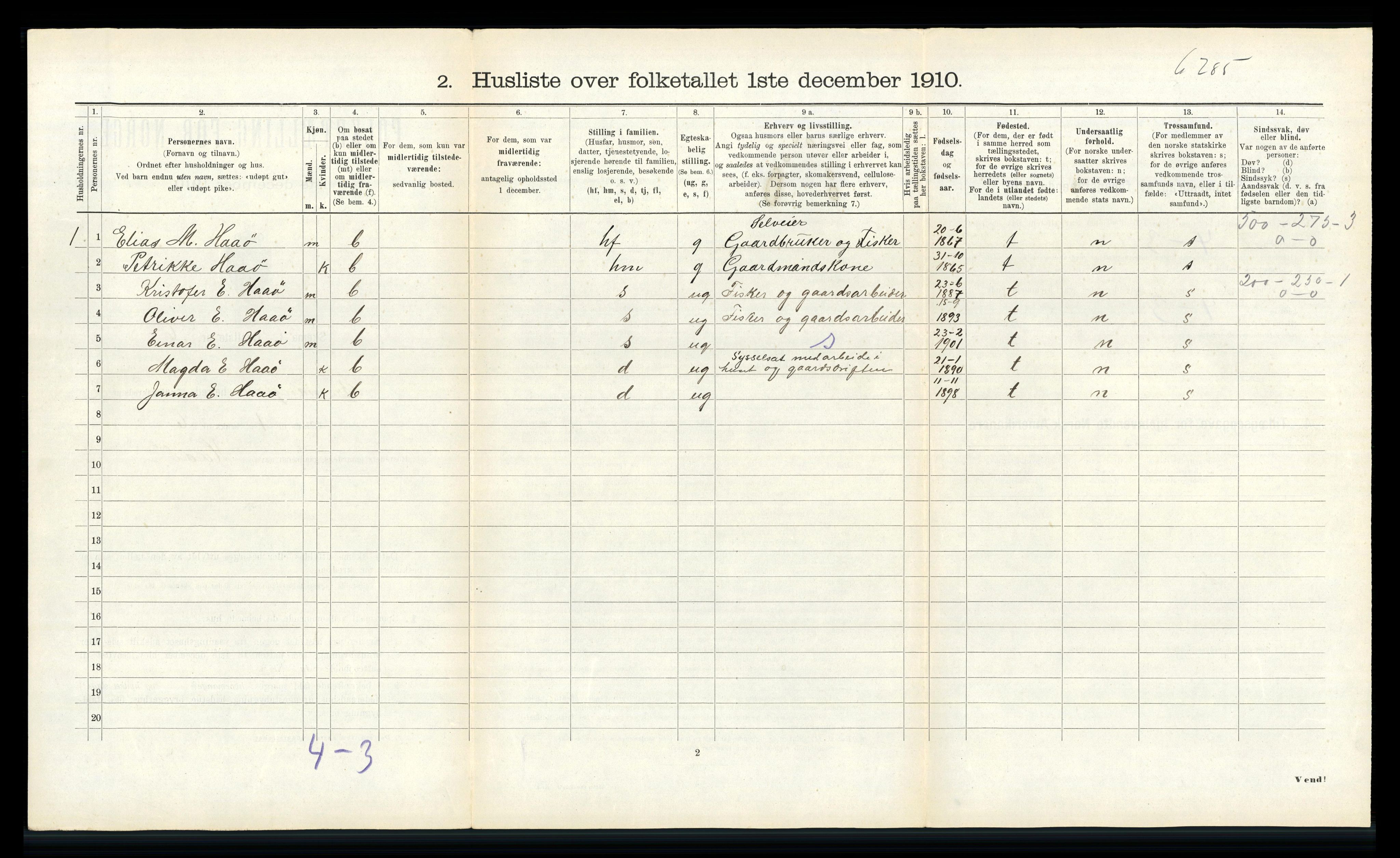 RA, 1910 census for Bremanger, 1910, p. 206