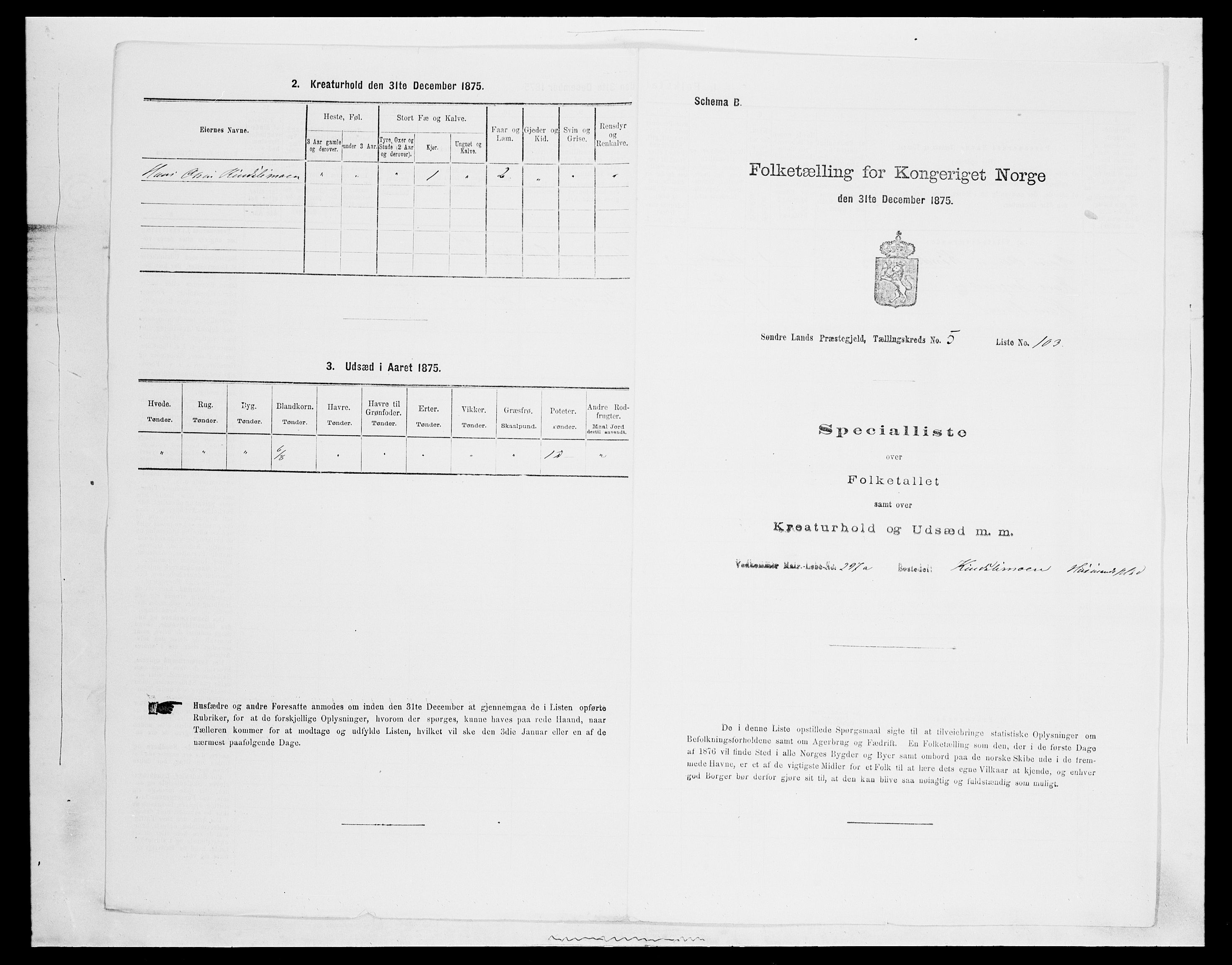 SAH, 1875 census for 0536P Søndre Land, 1875, p. 856