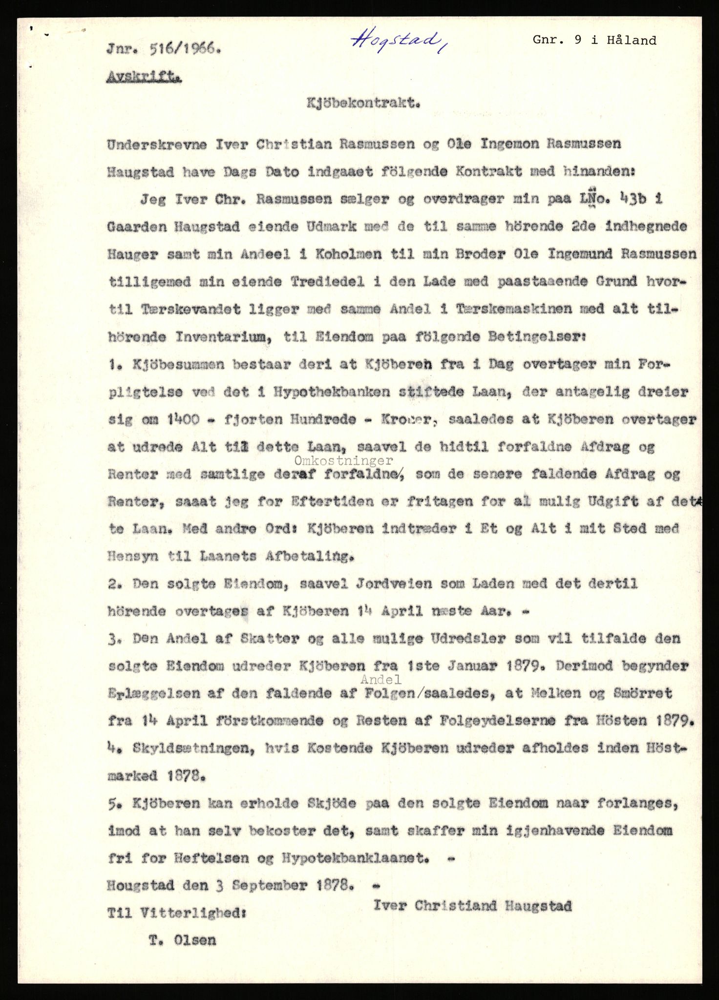 Statsarkivet i Stavanger, AV/SAST-A-101971/03/Y/Yj/L0038: Avskrifter sortert etter gårdsnavn: Hodne - Holte, 1750-1930, p. 319