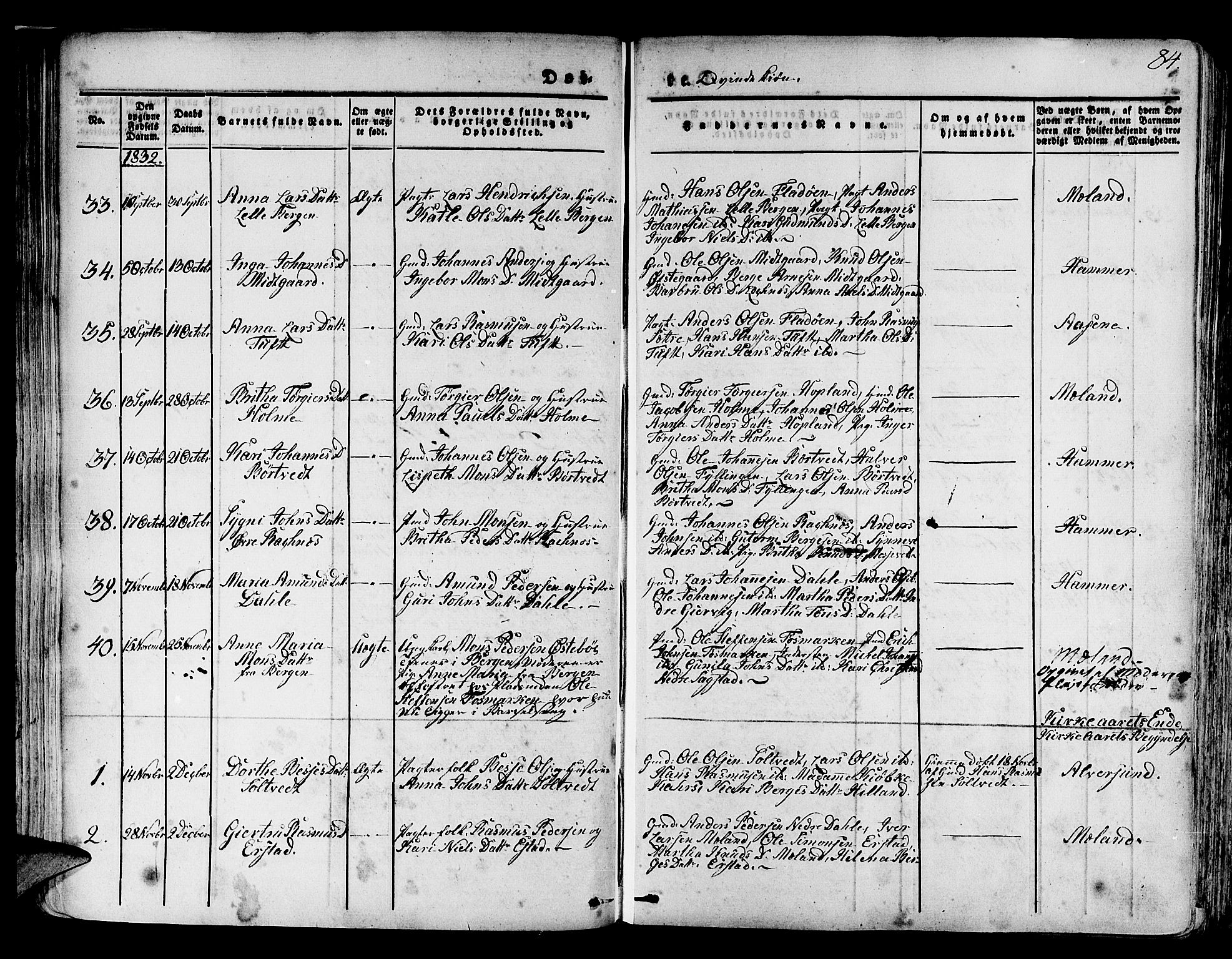 Hamre sokneprestembete, SAB/A-75501/H/Ha/Haa/Haaa/L0011: Parish register (official) no. A 11, 1826-1834, p. 84