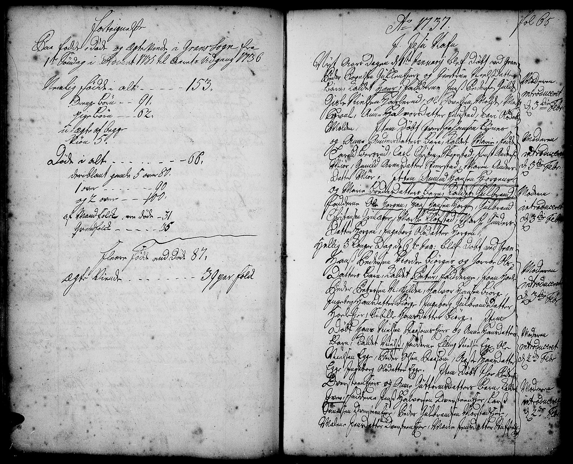 Gran prestekontor, SAH/PREST-112/H/Ha/Haa/L0002: Parish register (official) no. 2, 1732-1744, p. 65