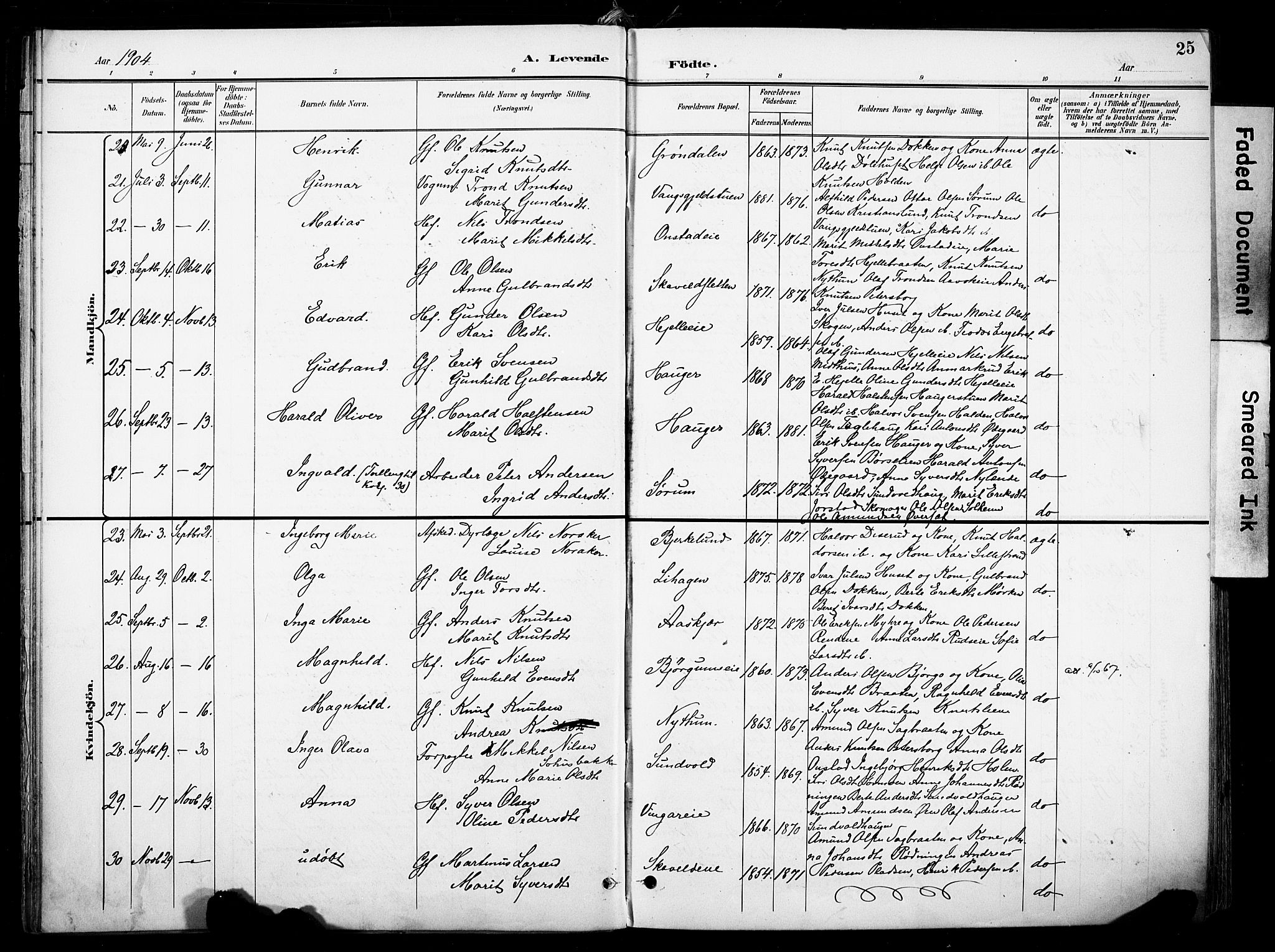 Nord-Aurdal prestekontor, AV/SAH-PREST-132/H/Ha/Haa/L0014: Parish register (official) no. 14, 1896-1912, p. 25