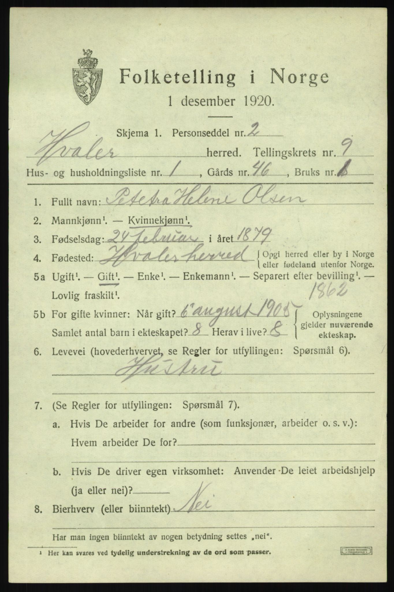 SAO, 1920 census for Hvaler, 1920, p. 8588