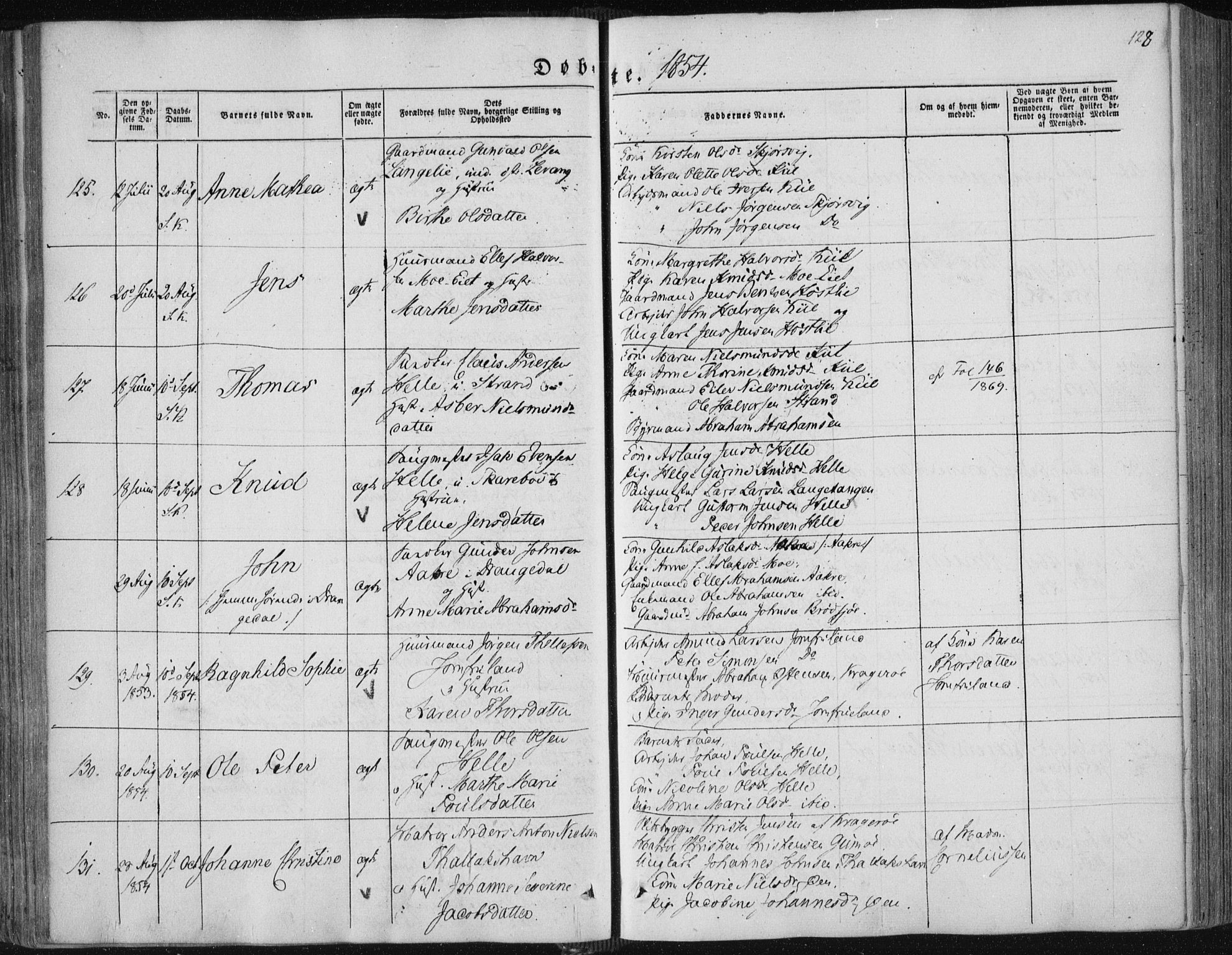 Sannidal kirkebøker, AV/SAKO-A-296/F/Fa/L0008: Parish register (official) no. 8, 1847-1862, p. 128