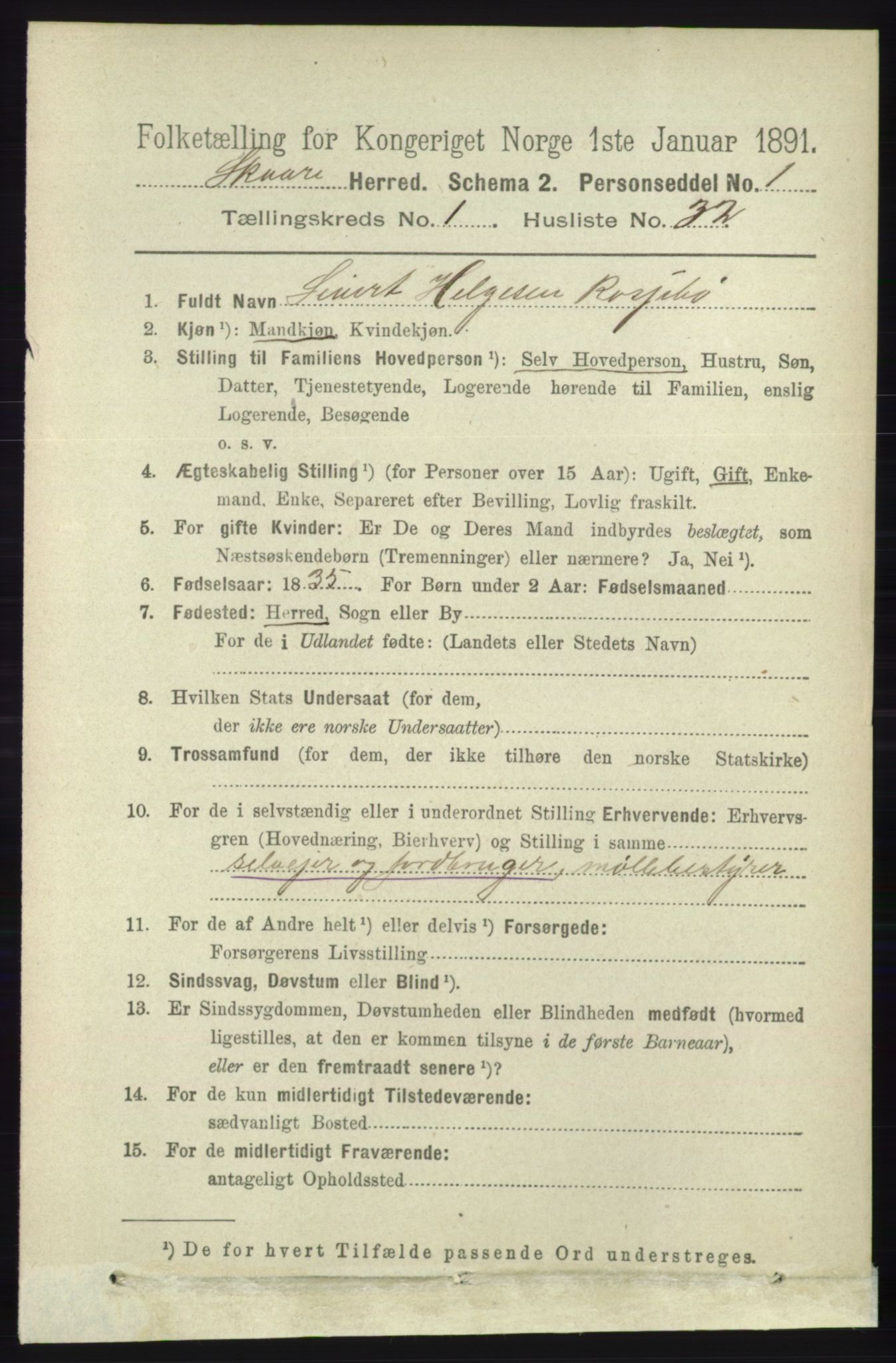 RA, 1891 census for 1153 Skåre, 1891, p. 302