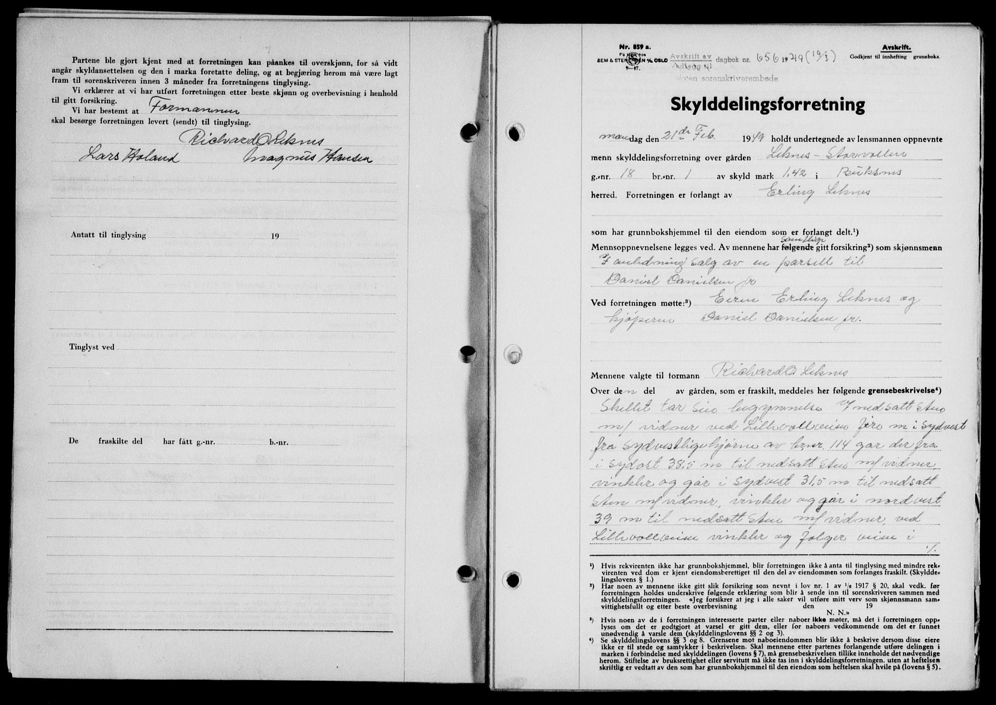 Lofoten sorenskriveri, SAT/A-0017/1/2/2C/L0020a: Mortgage book no. 20a, 1948-1949, Diary no: : 656/1949