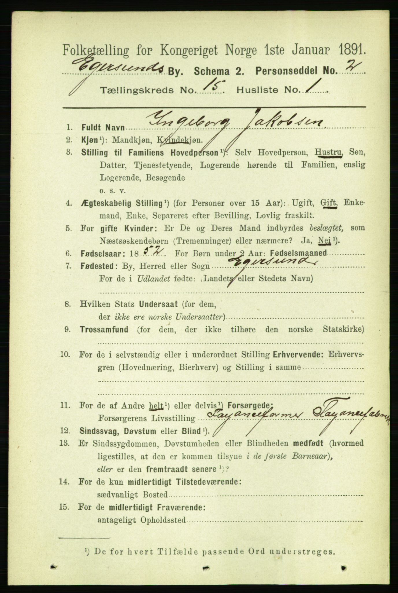 RA, 1891 census for 1101 Egersund, 1891, p. 2795