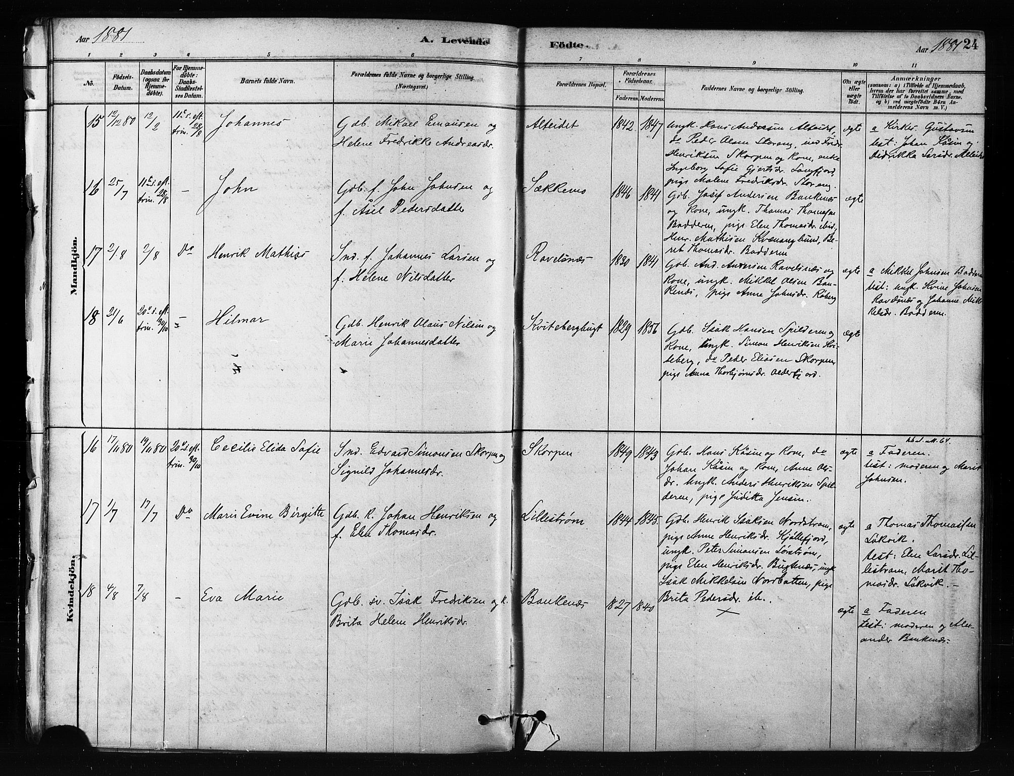 Skjervøy sokneprestkontor, AV/SATØ-S-1300/H/Ha/Haa/L0012kirke: Parish register (official) no. 12, 1878-1891, p. 24