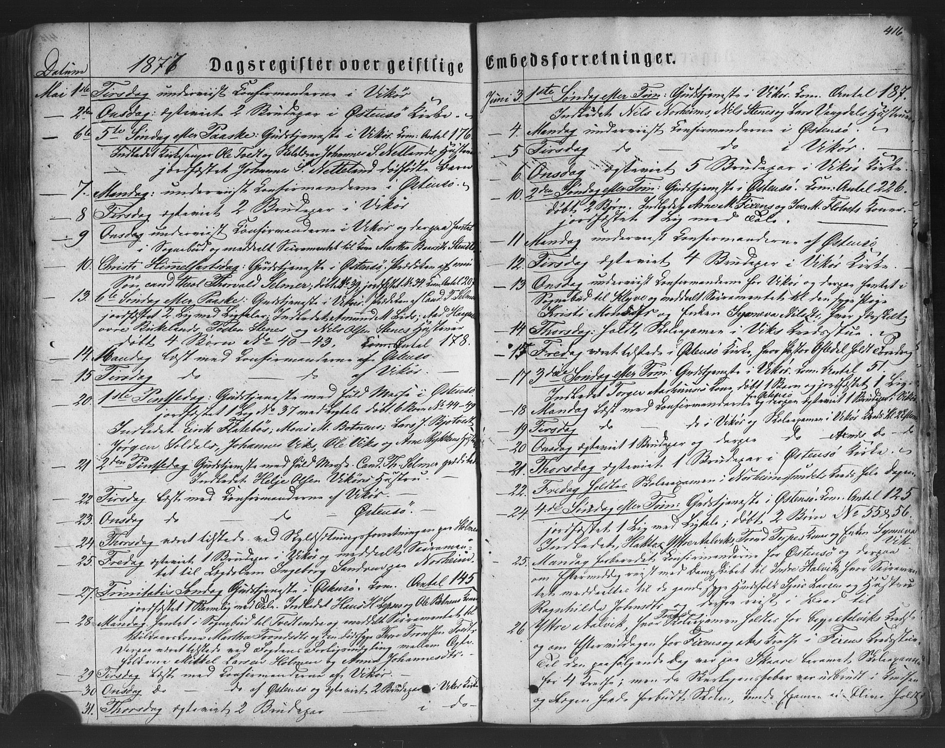 Kvam sokneprestembete, AV/SAB-A-76201/H/Haa: Parish register (official) no. A 9, 1864-1879, p. 416