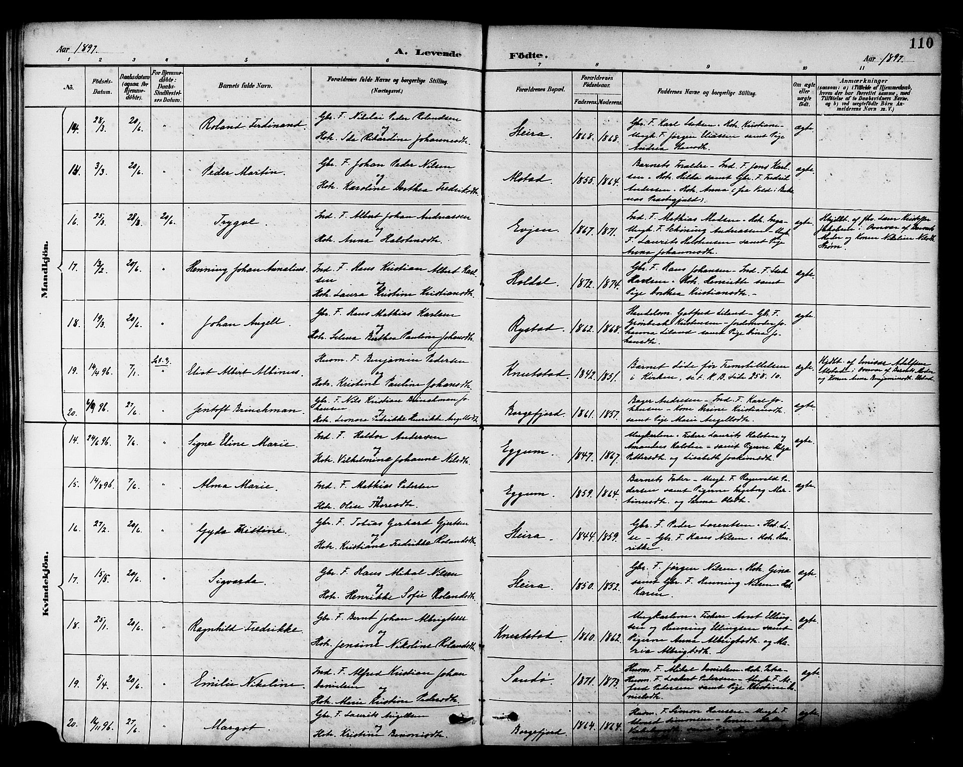 Ministerialprotokoller, klokkerbøker og fødselsregistre - Nordland, SAT/A-1459/880/L1133: Parish register (official) no. 880A07, 1888-1898, p. 110