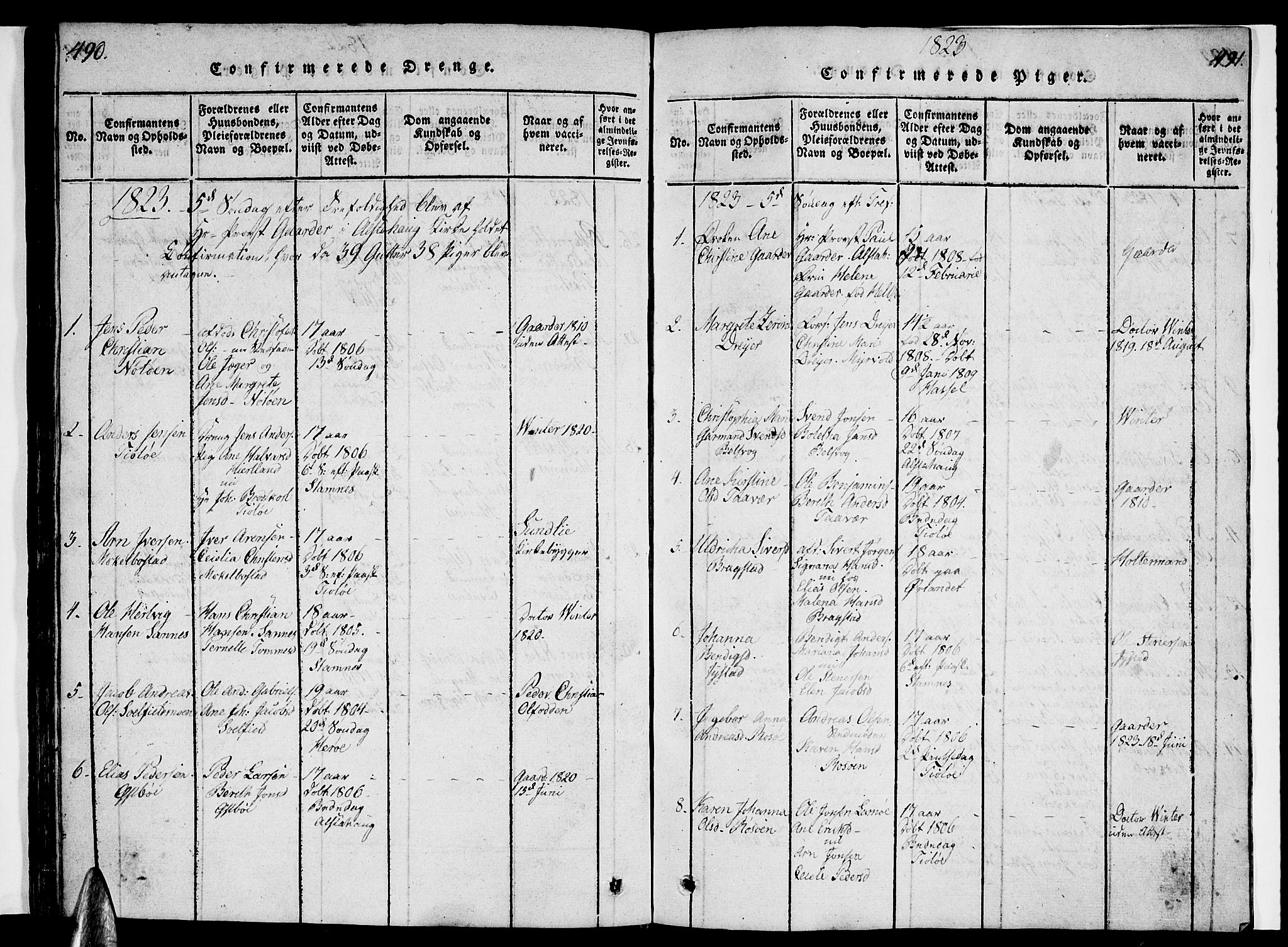 Ministerialprotokoller, klokkerbøker og fødselsregistre - Nordland, AV/SAT-A-1459/830/L0457: Parish register (copy) no. 830C01 /1, 1820-1842, p. 490-491