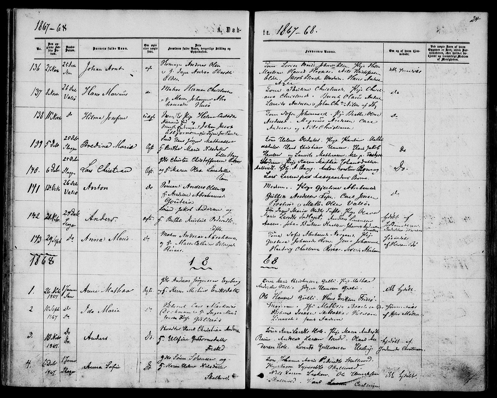 Sem kirkebøker, AV/SAKO-A-5/F/Fa/L0008: Parish register (official) no. I 8, 1866-1873, p. 24