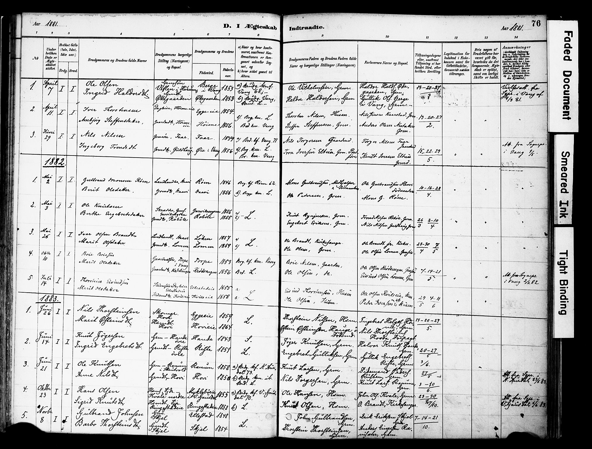 Vestre Slidre prestekontor, SAH/PREST-136/H/Ha/Haa/L0005: Parish register (official) no. 5, 1881-1912, p. 76