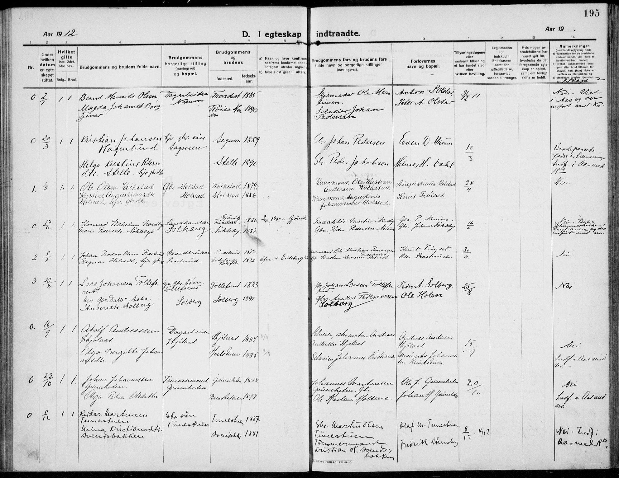 Kolbu prestekontor, SAH/PREST-110/H/Ha/Haa/L0002: Parish register (official) no. 2, 1912-1926, p. 195
