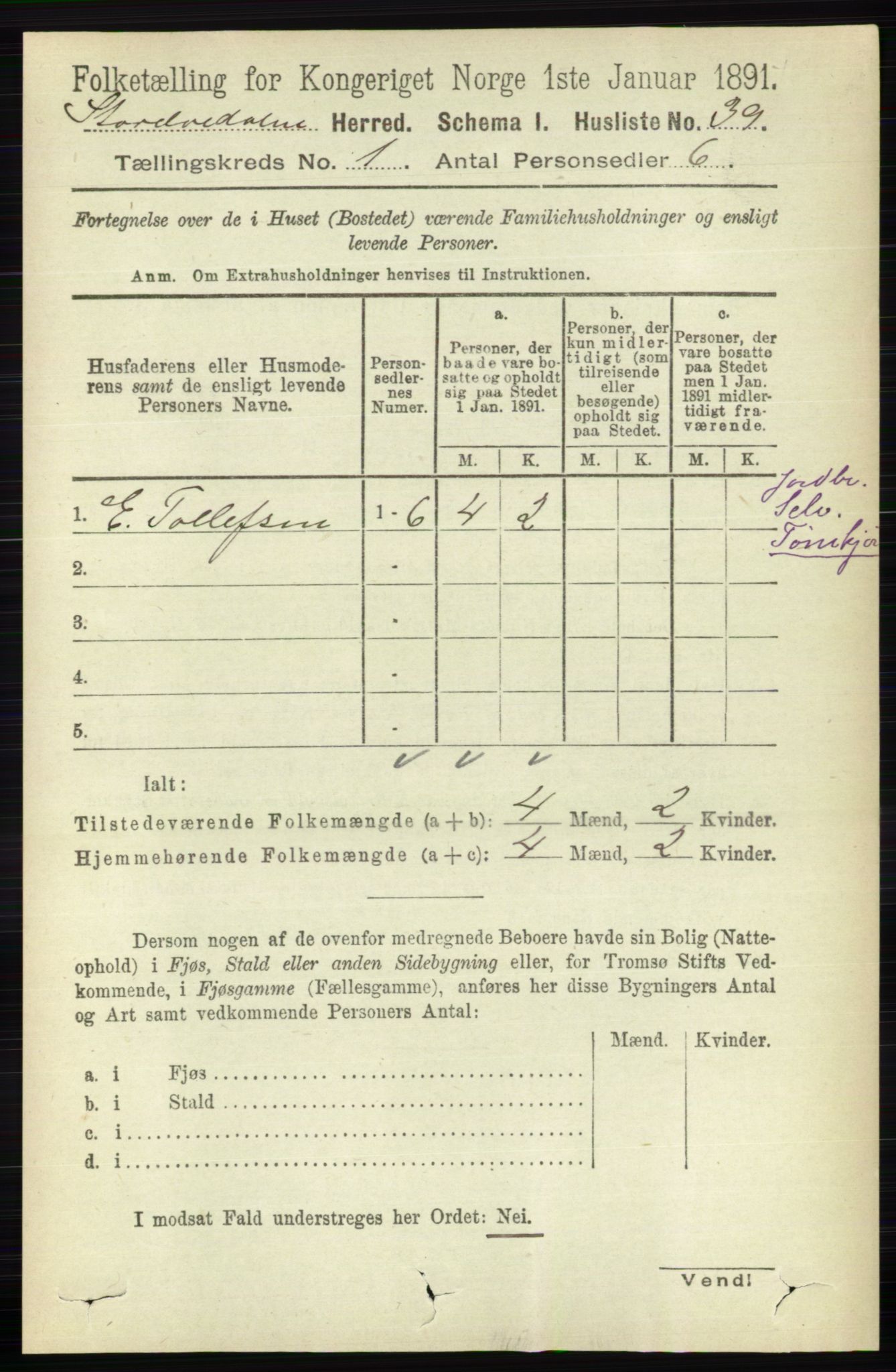 RA, 1891 census for 0430 Stor-Elvdal, 1891, p. 63