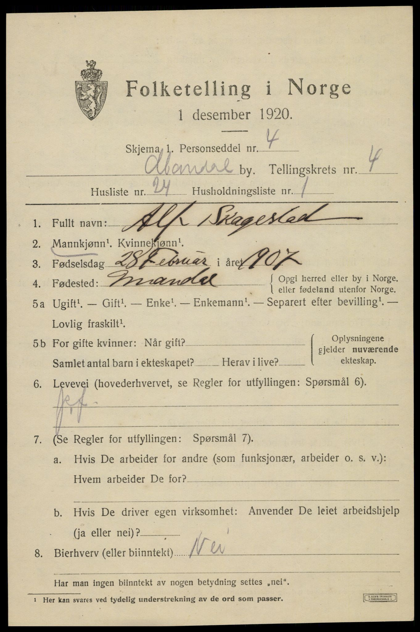 SAK, 1920 census for Mandal, 1920, p. 7259
